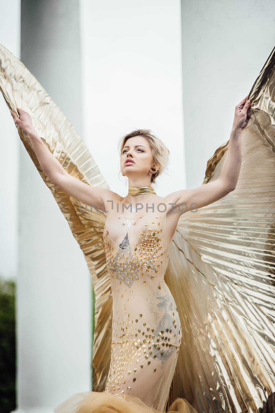 model girl in dress gold angel by Andreua