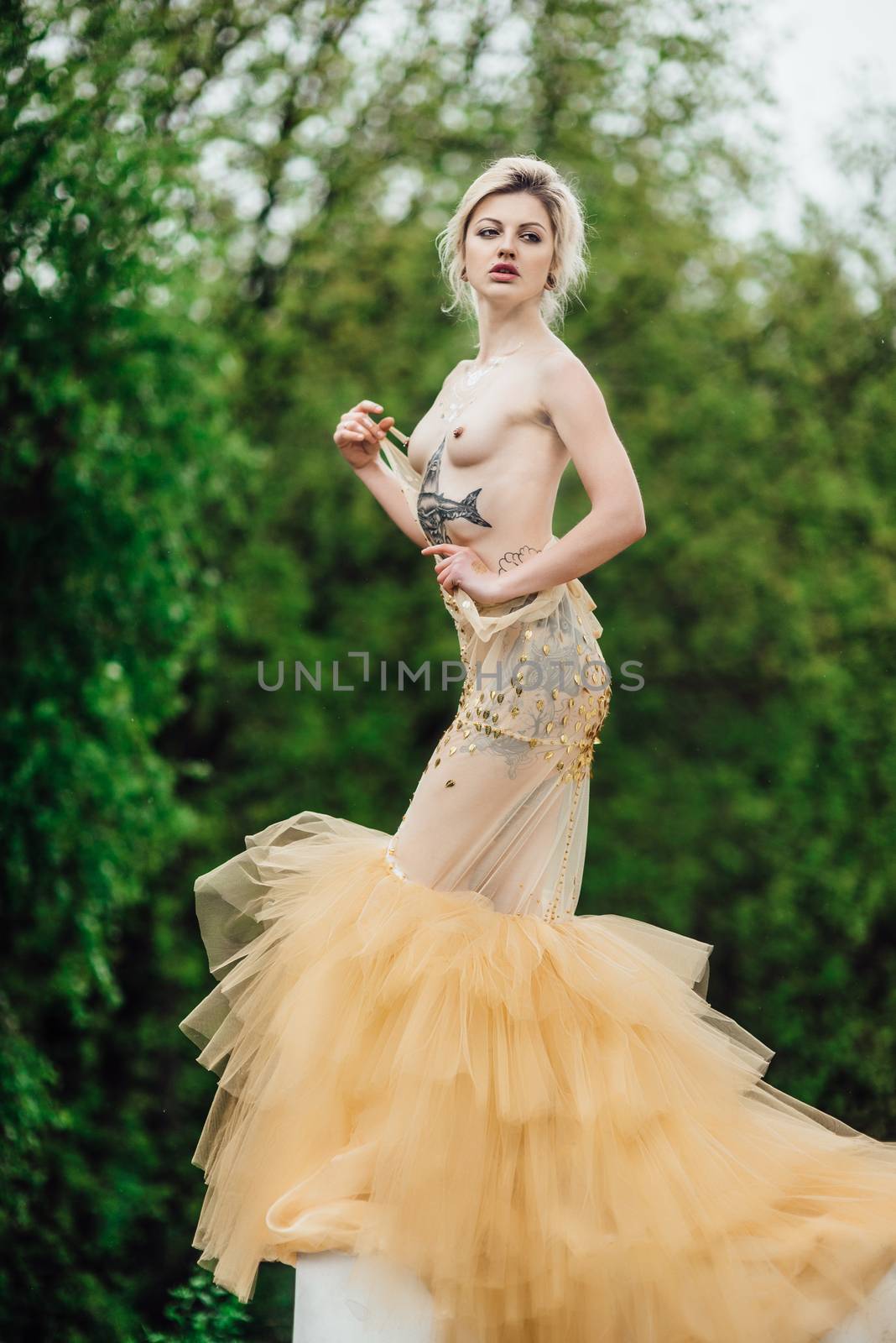 model girl in dress gold angel by Andreua