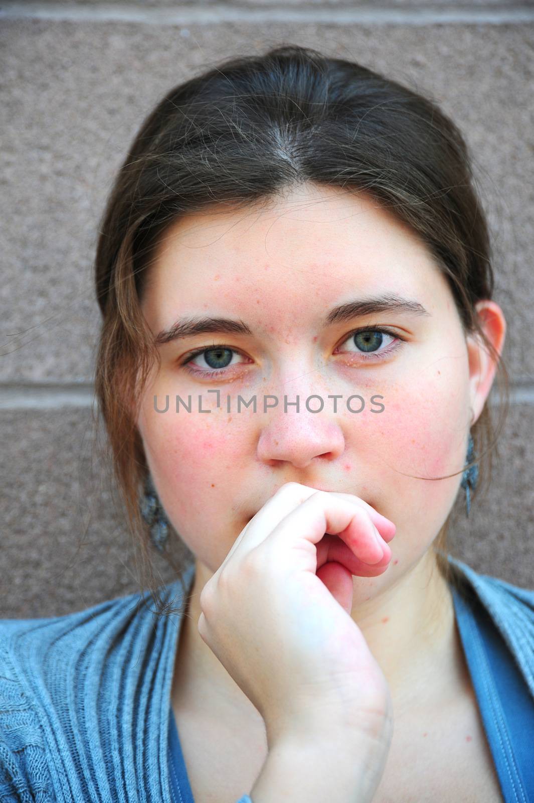 Classic female beauty expressions outdoors.