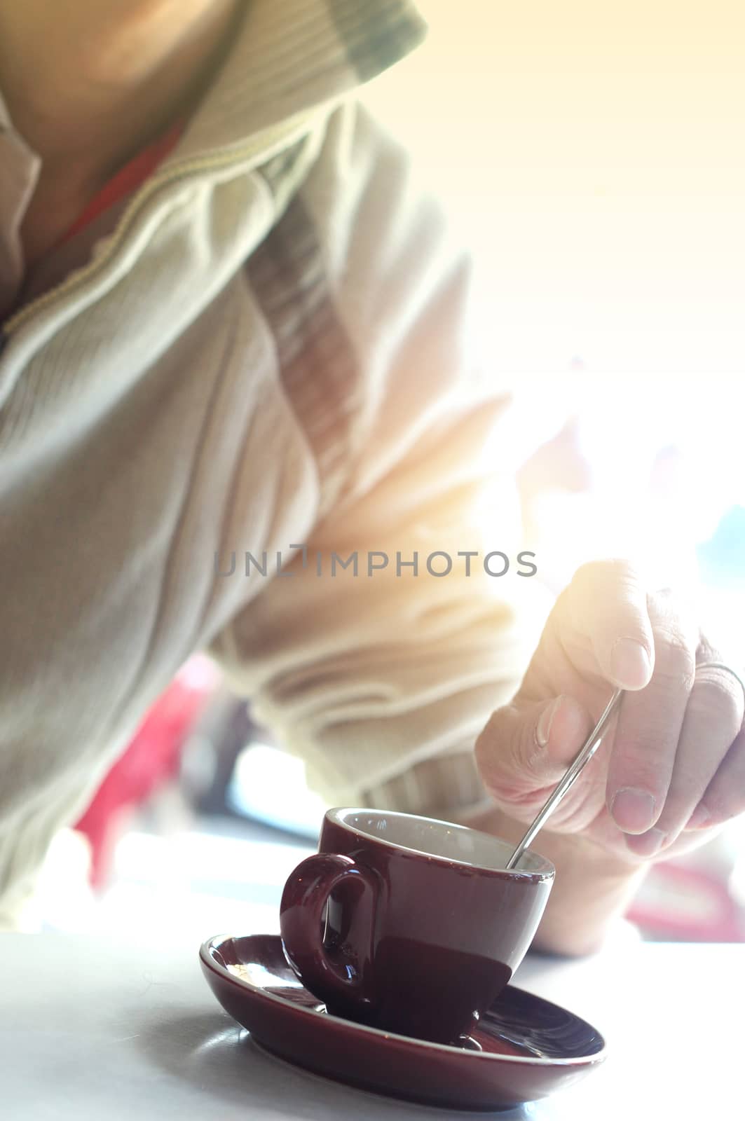 Man drinking coffee in restaurant,cafe