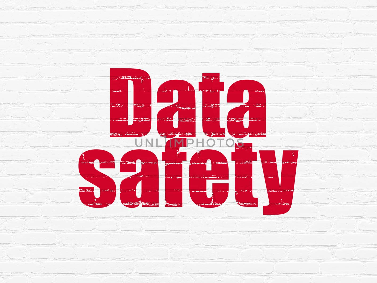 Data concept: Painted red text Data Safety on White Brick wall background
