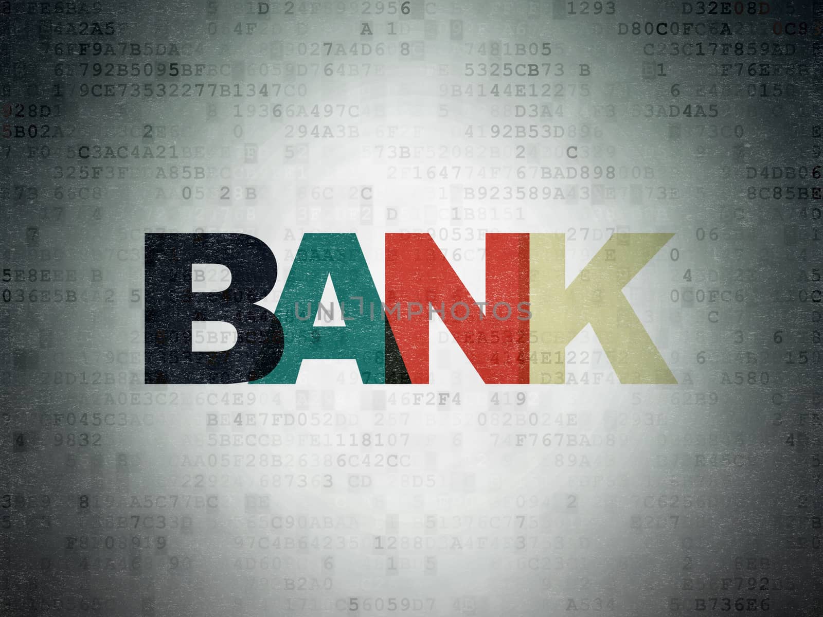 Currency concept: Painted multicolor text Bank on Digital Data Paper background