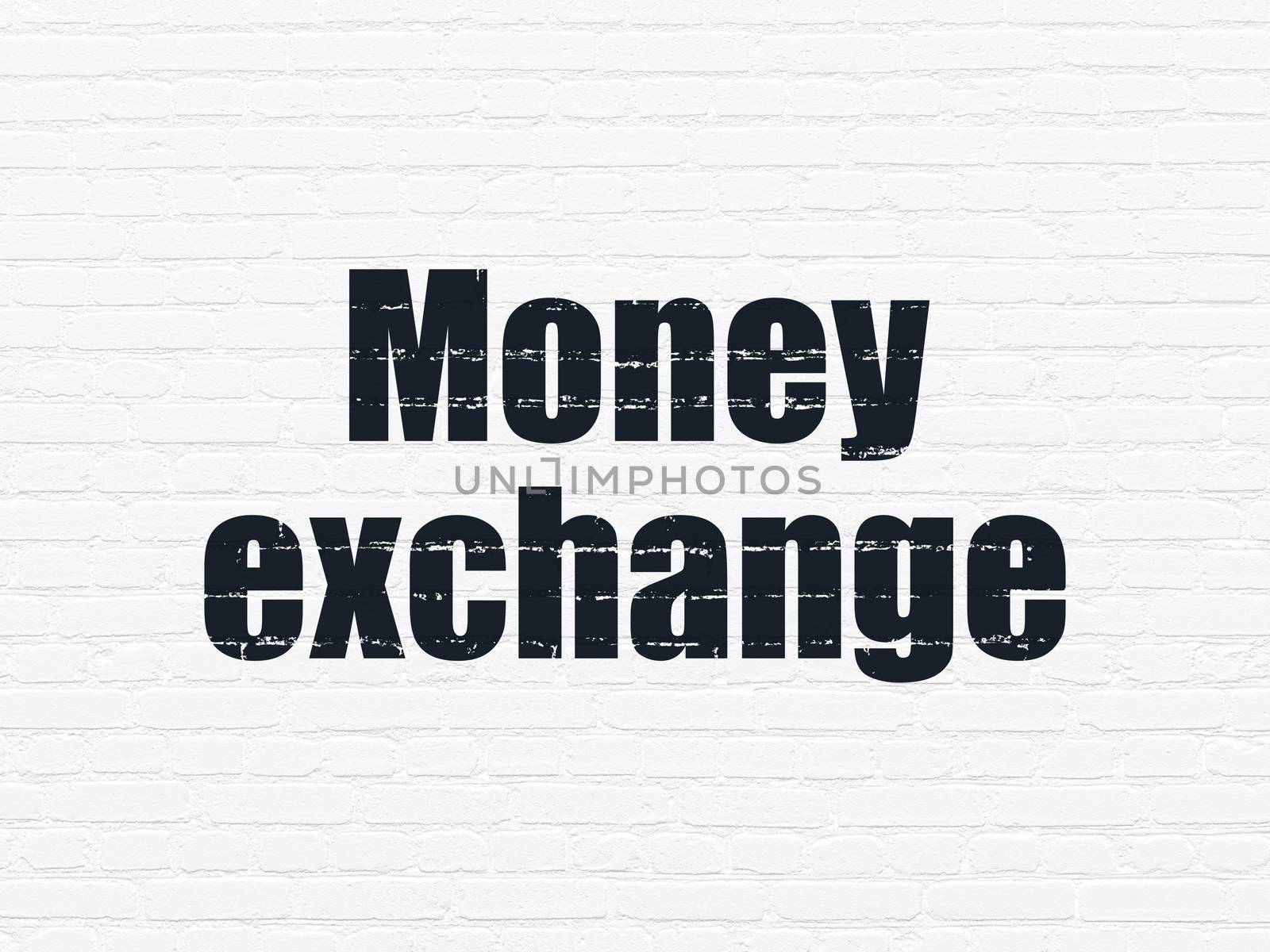 Banking concept: Painted black text Money Exchange on White Brick wall background