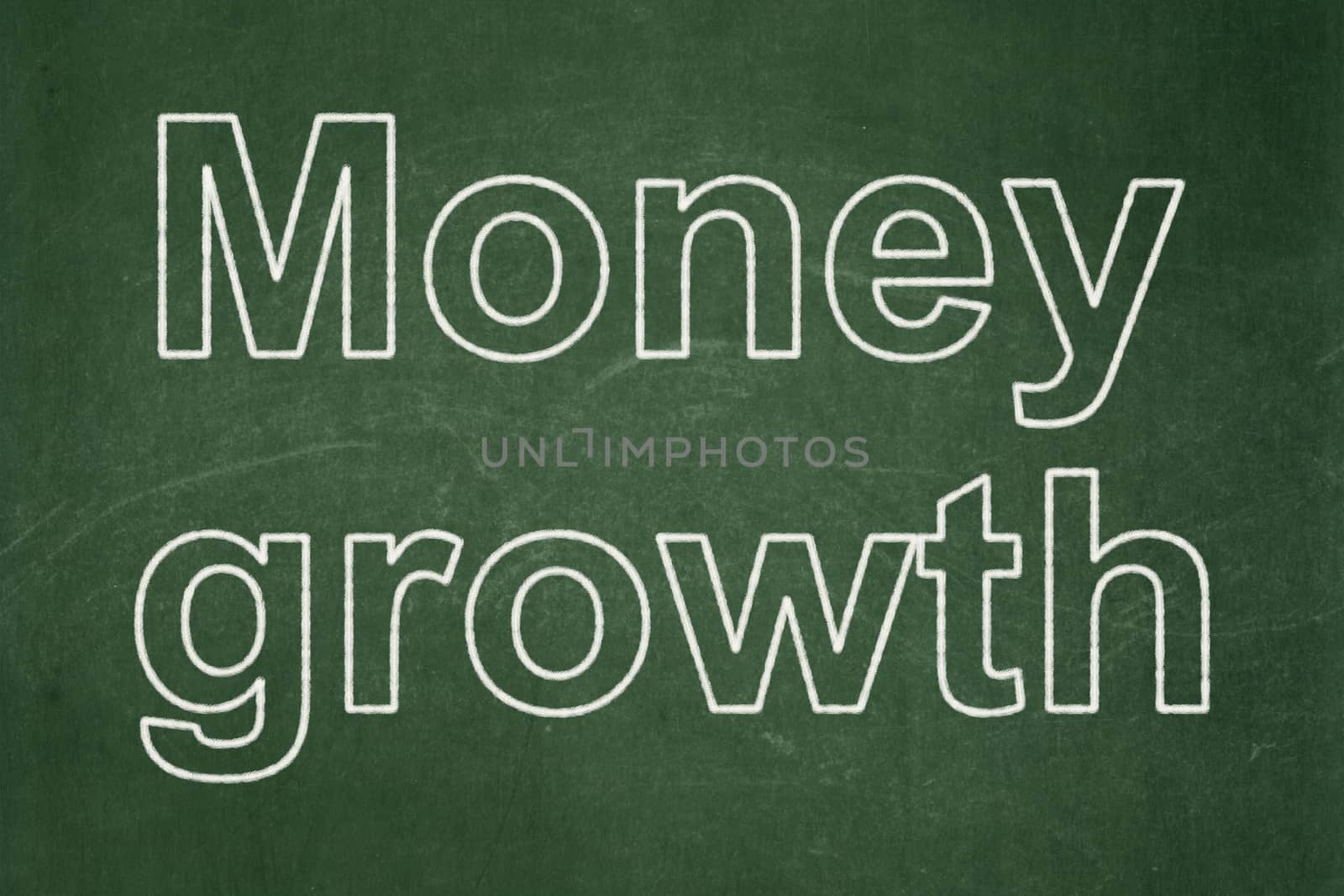 Money concept: text Money Growth on Green chalkboard background