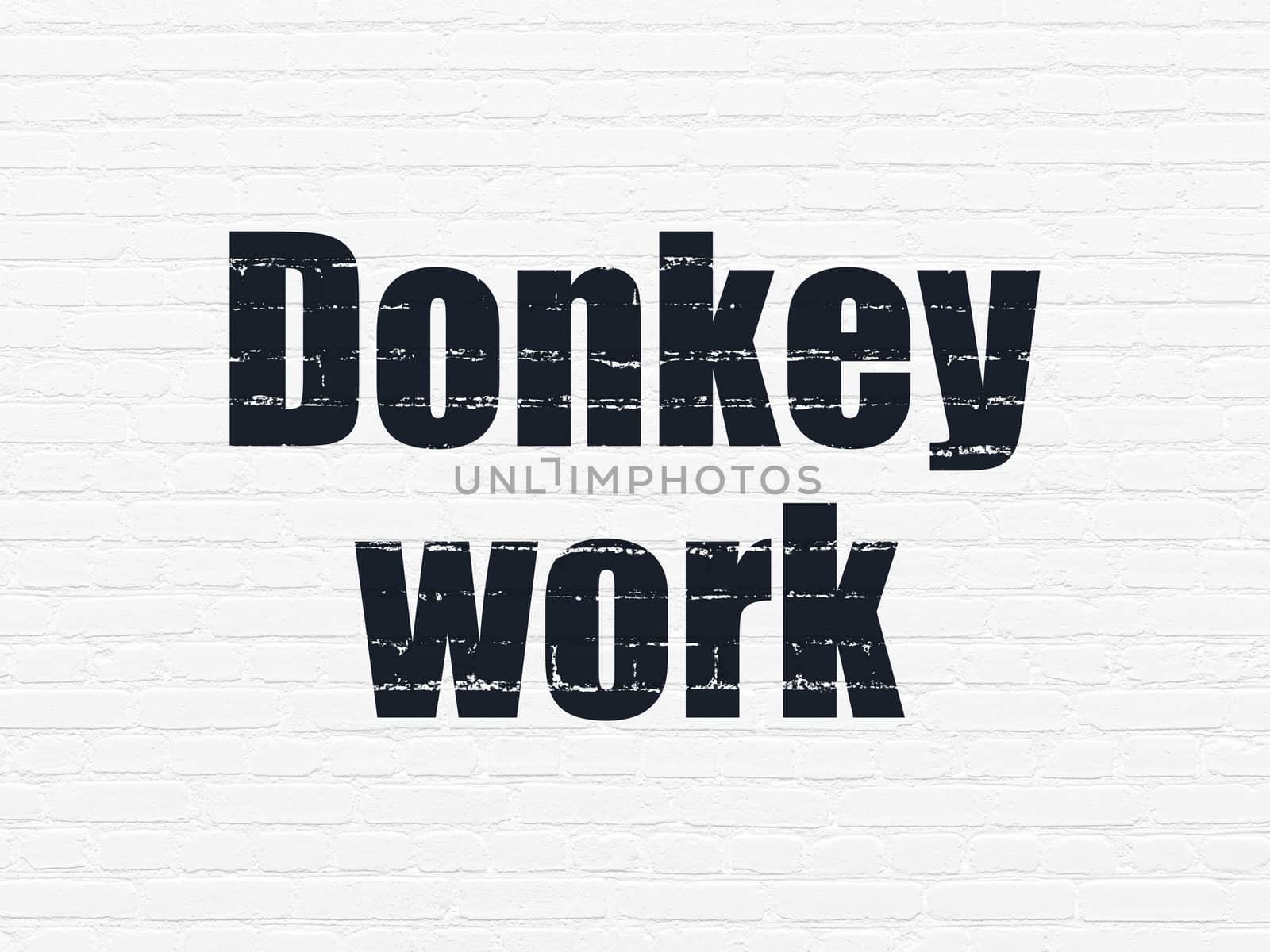 Finance concept: Painted black text Donkey Work on White Brick wall background