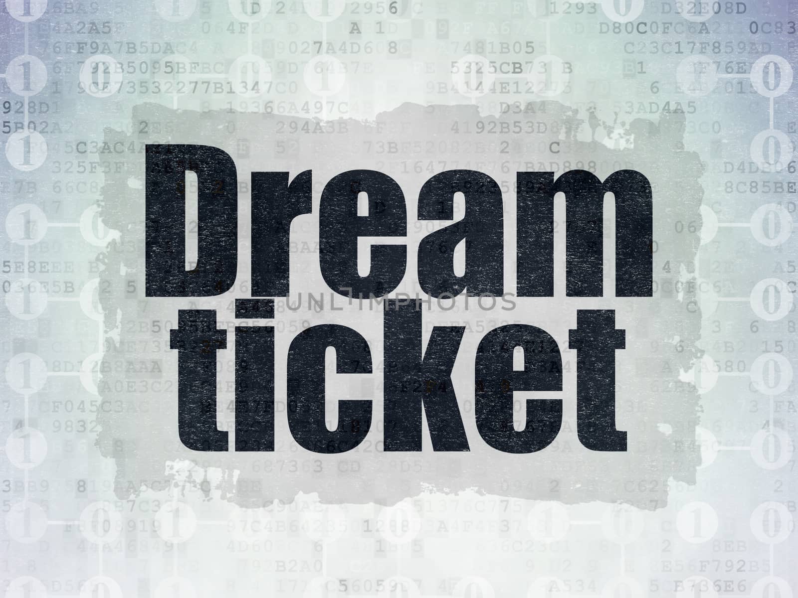Finance concept: Painted black text Dream Ticket on Digital Data Paper background with  Scheme Of Binary Code