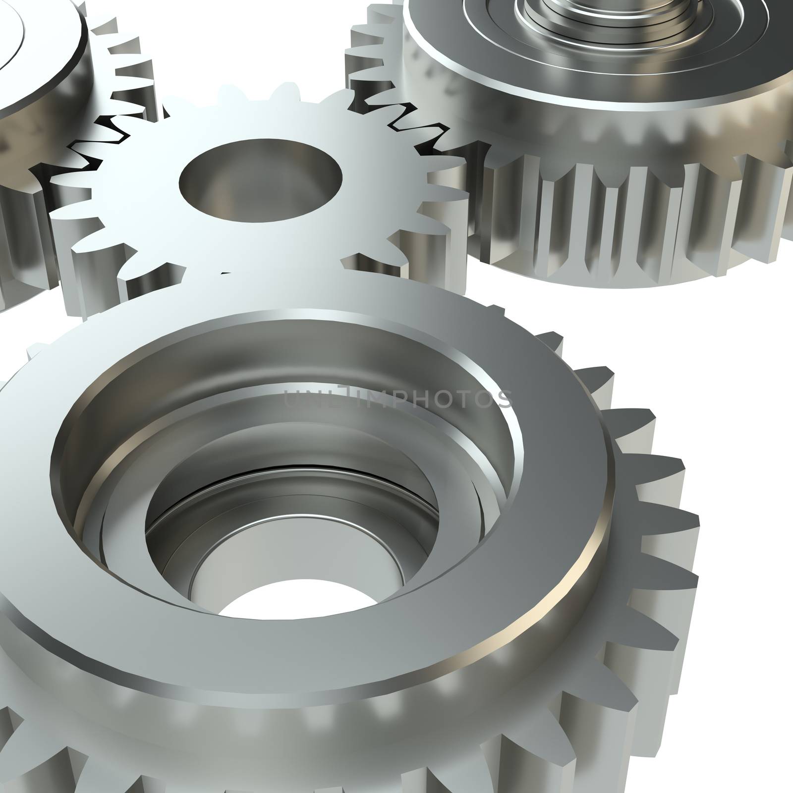 Cog gears mechanism concept. 3d illustration. Isolated on white