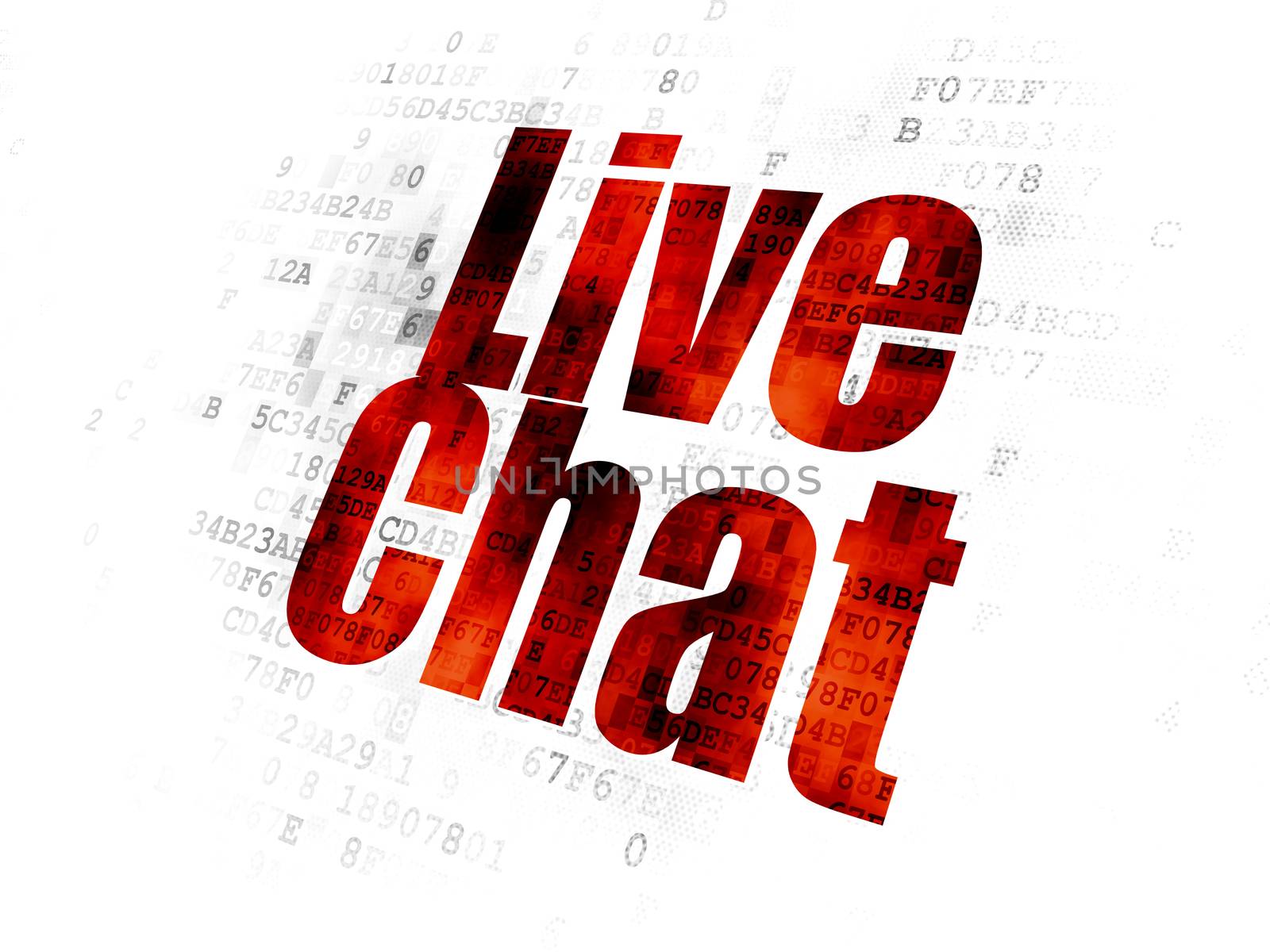 Web development concept: Pixelated red text Live Chat on Digital background