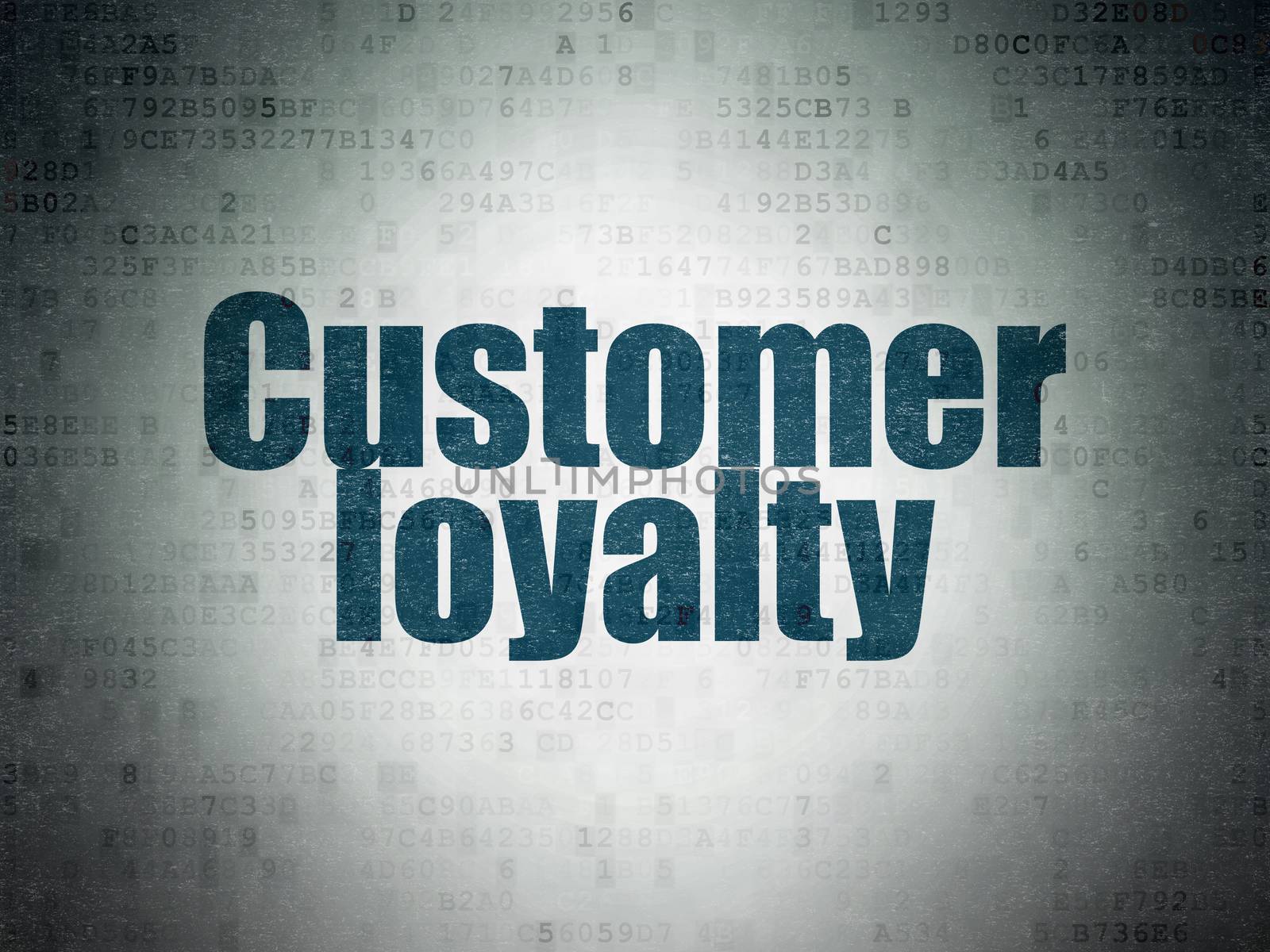 Advertising concept: Painted blue word Customer Loyalty on Digital Data Paper background