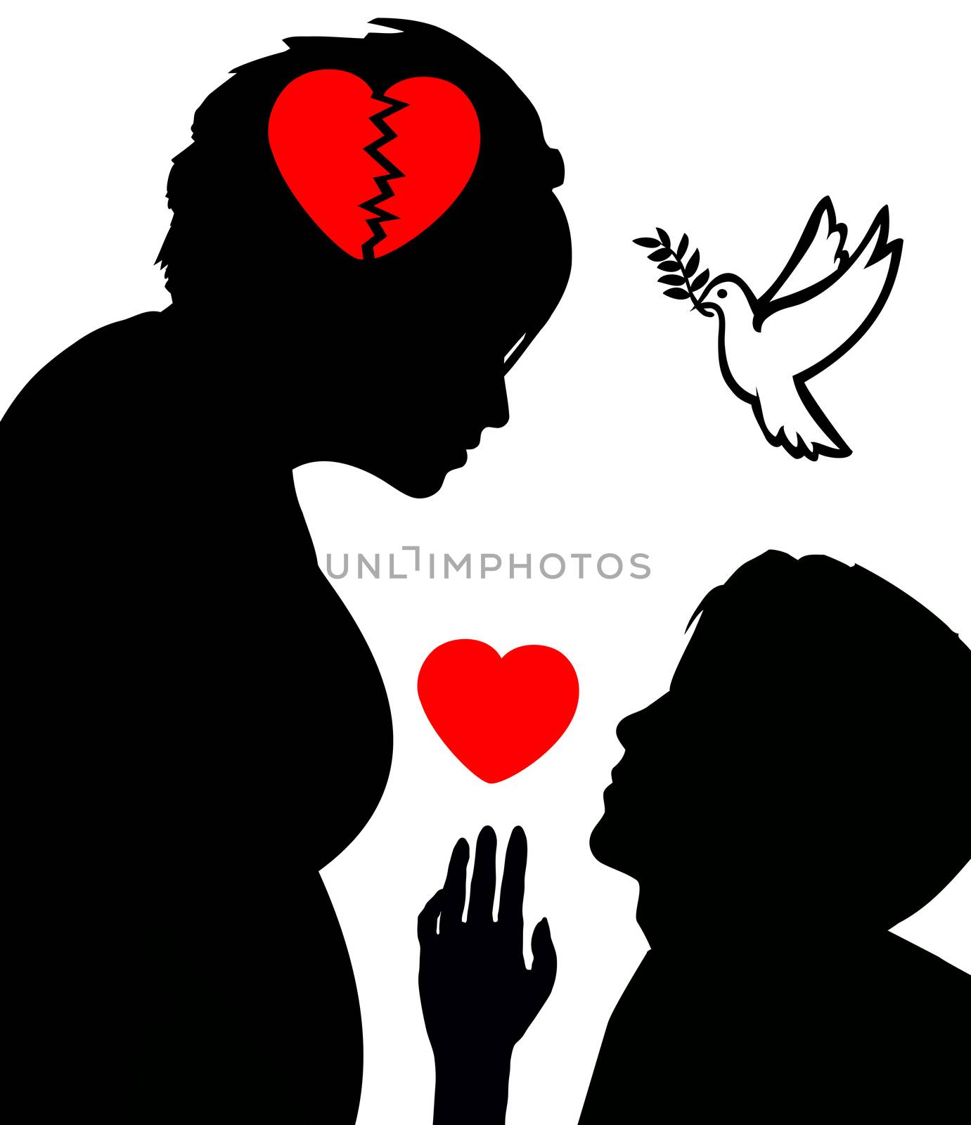 Concept illustration of marriage conciliation to fix broken hearts