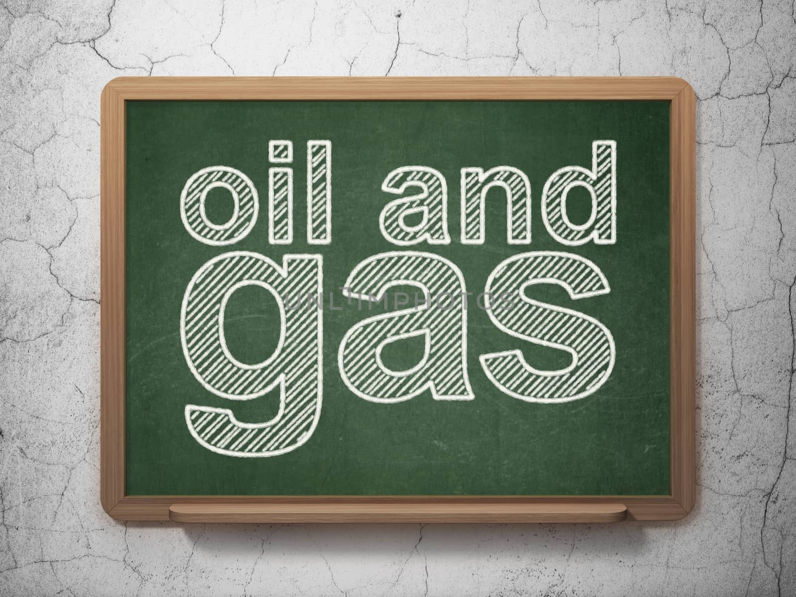 Manufacuring concept: text Oil and Gas on Green chalkboard on grunge wall background, 3D rendering