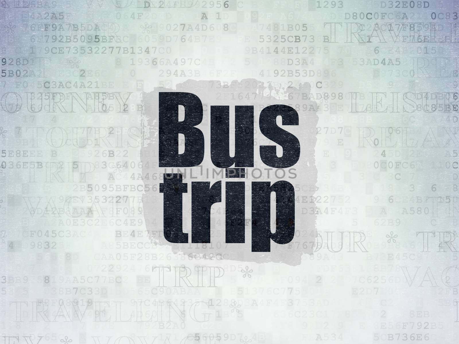 Travel concept: Painted black text Bus Trip on Digital Data Paper background with   Tag Cloud