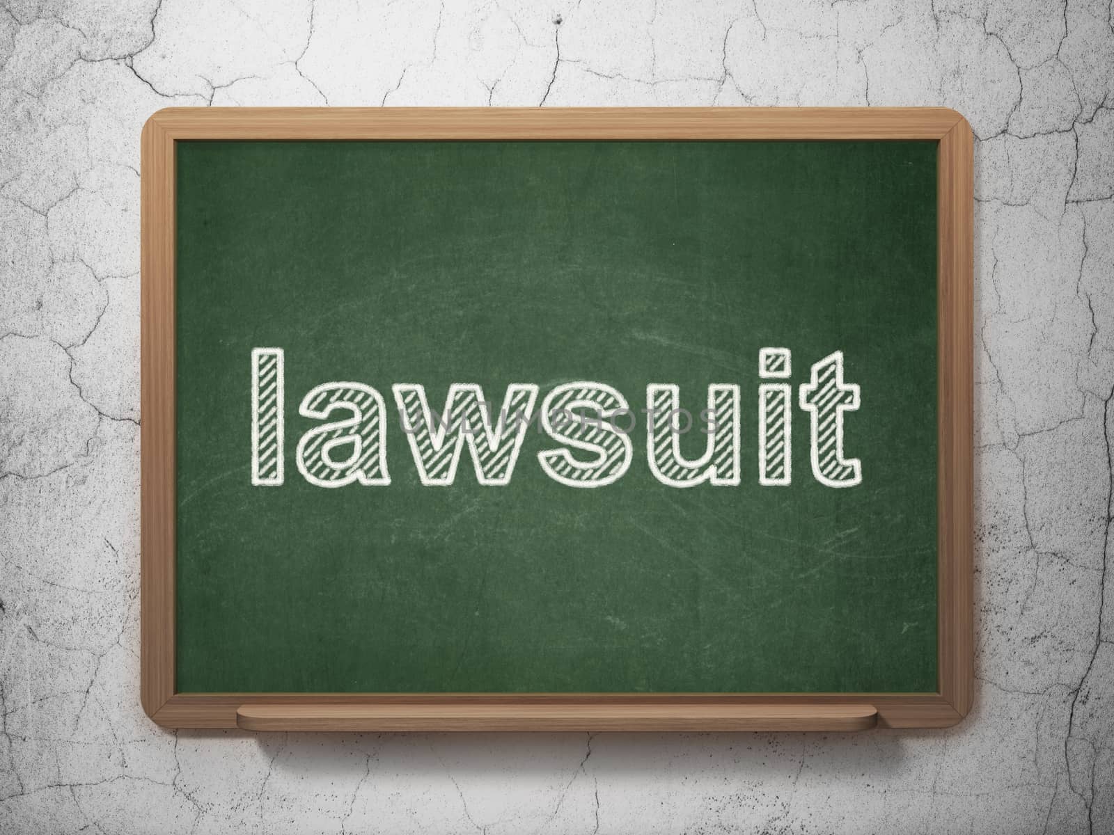 Law concept: text Lawsuit on Green chalkboard on grunge wall background, 3D rendering