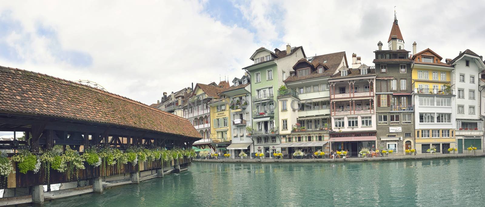 Thun city and river in Aare, Switzerland - 23 july 2017