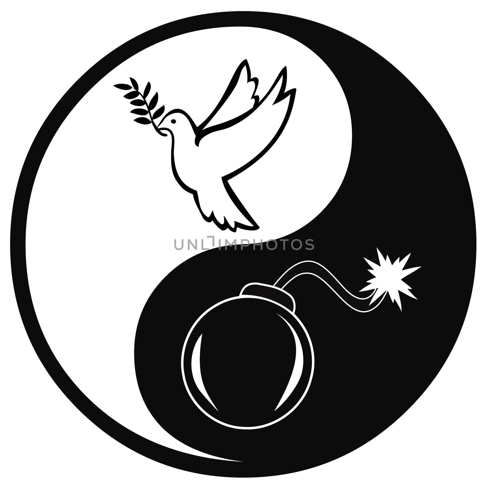 Symbol and concept sign for pacifism versus warfare
