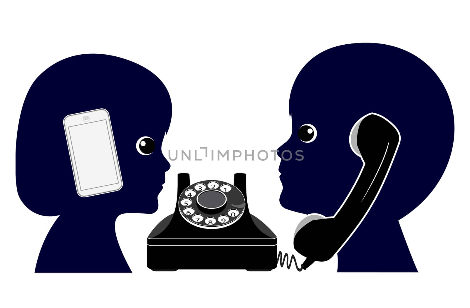 Old Telephone versus Mobile Phone by Bambara