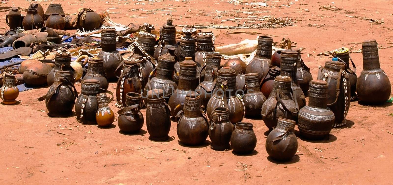 Traditional pitchers and pots at handicrafts local market Kei Afer Omo valley, Ethiopia