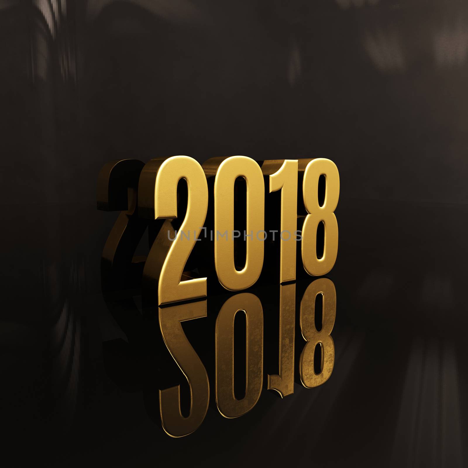 Gold Happy New Year 2018 Text Design 3D Illustration, Golden 2018 Happy New Year Festive Background for Your Seasonal Flyers and Greetings Card or Christmas Themed Invitations, 2018 3D Numbers