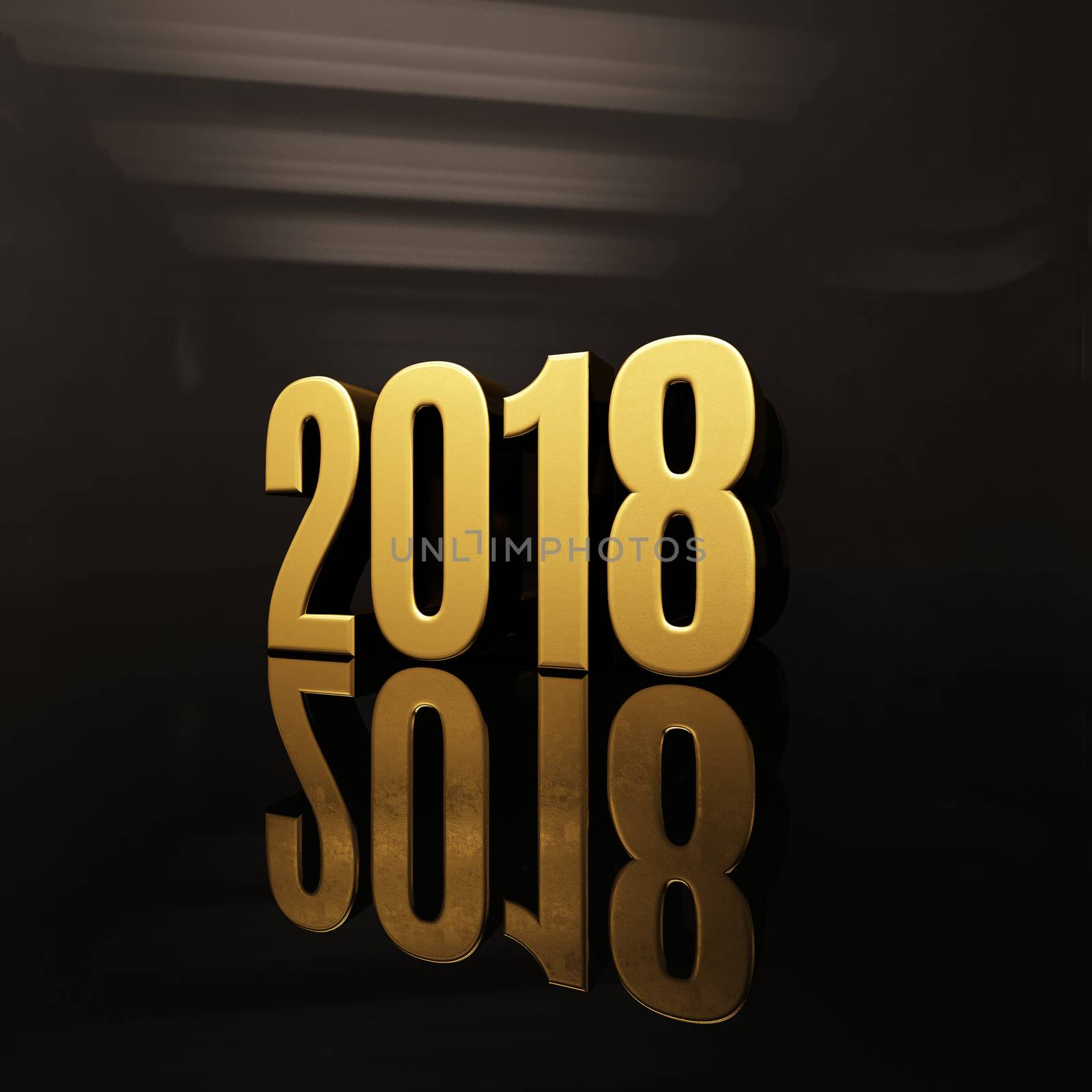 Gold Happy New Year 2018 Text Design 3D Illustration, Golden 2018 Happy New Year Festive Background for Your Seasonal Flyers and Greetings Card or Christmas Themed Invitations, 2018 3D Numbers