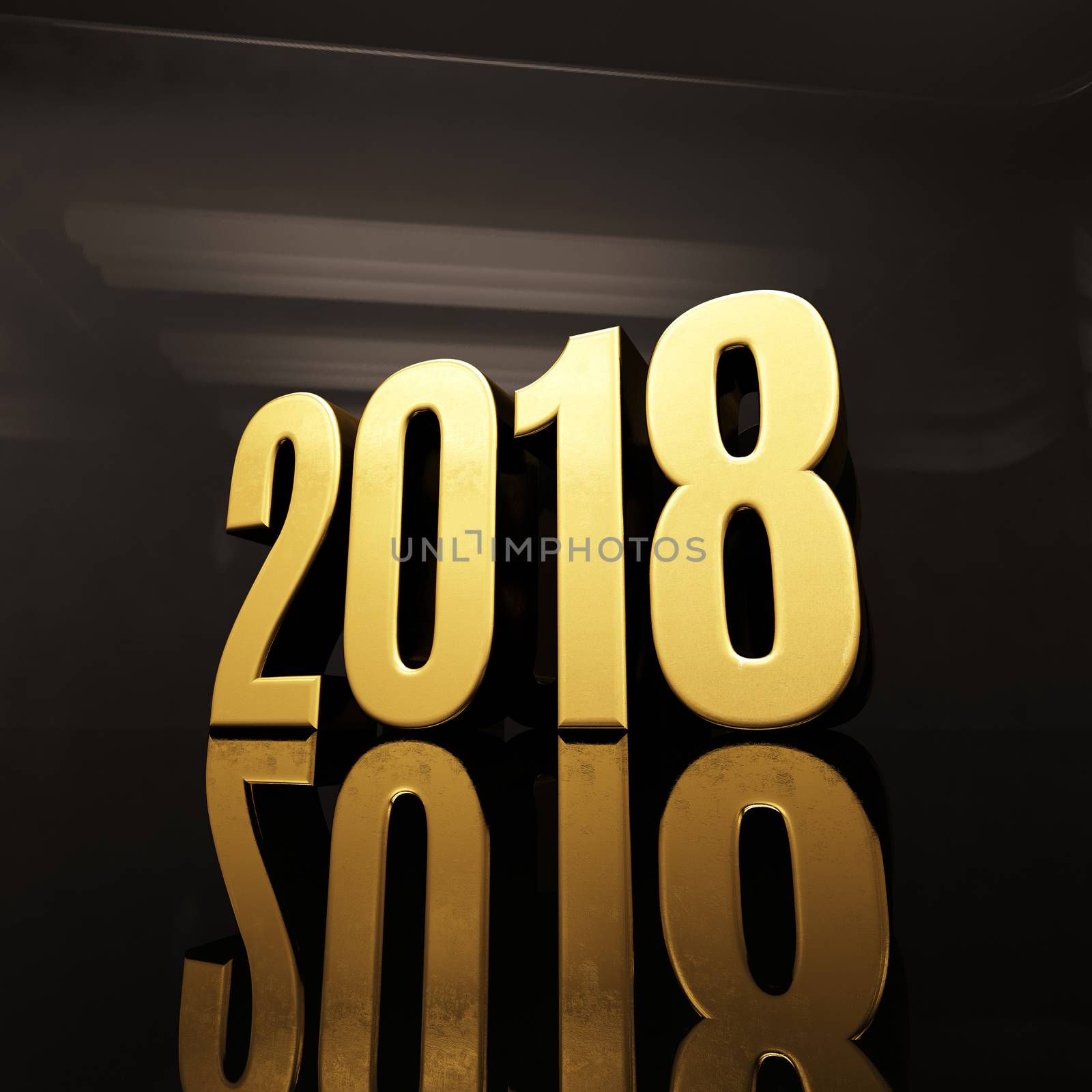 Gold Happy New Year 2018 Text Design 3D Illustration, Golden 2018 Happy New Year Festive Background for Your Seasonal Flyers and Greetings Card or Christmas Themed Invitations, 2018 3D Numbers