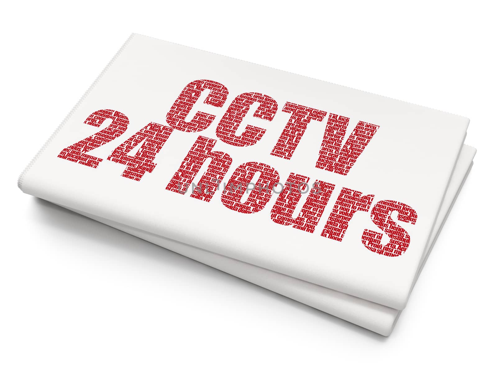 Security concept: Pixelated red text CCTV 24 hours on Blank Newspaper background, 3D rendering