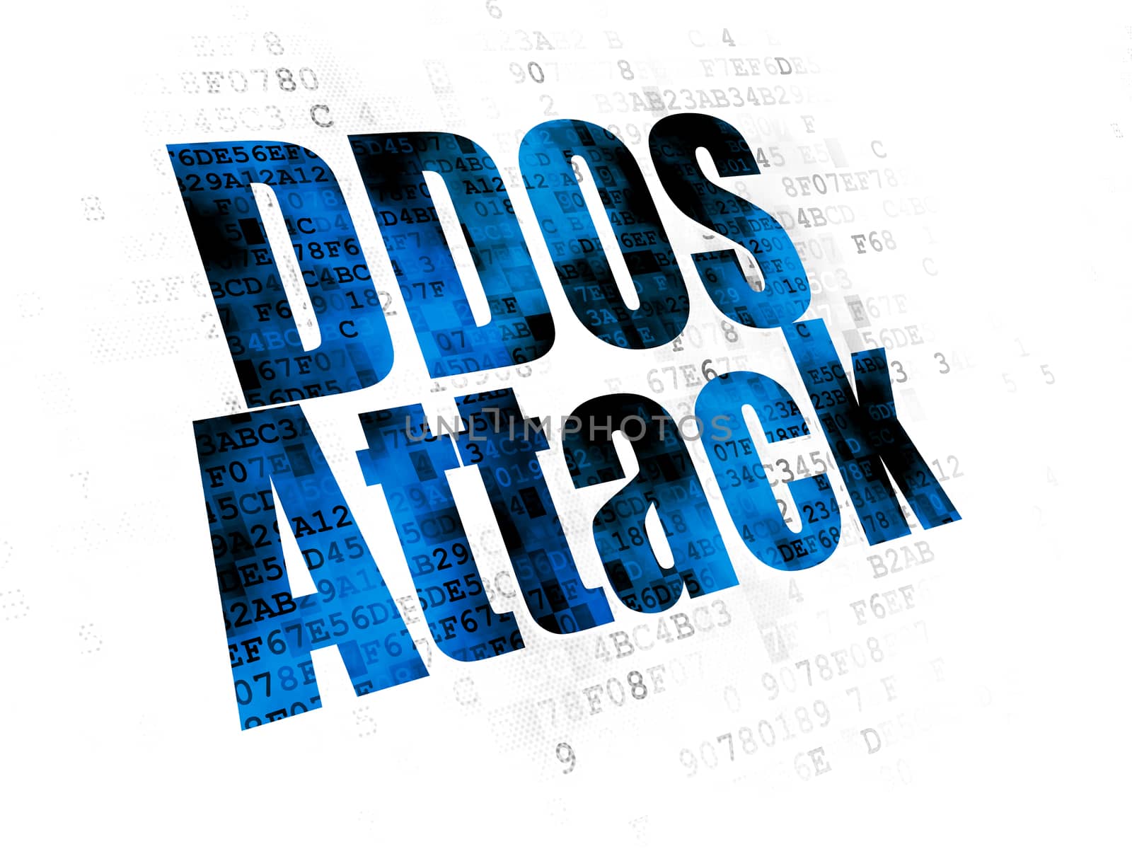 Safety concept: Pixelated blue text DDOS Attack on Digital background