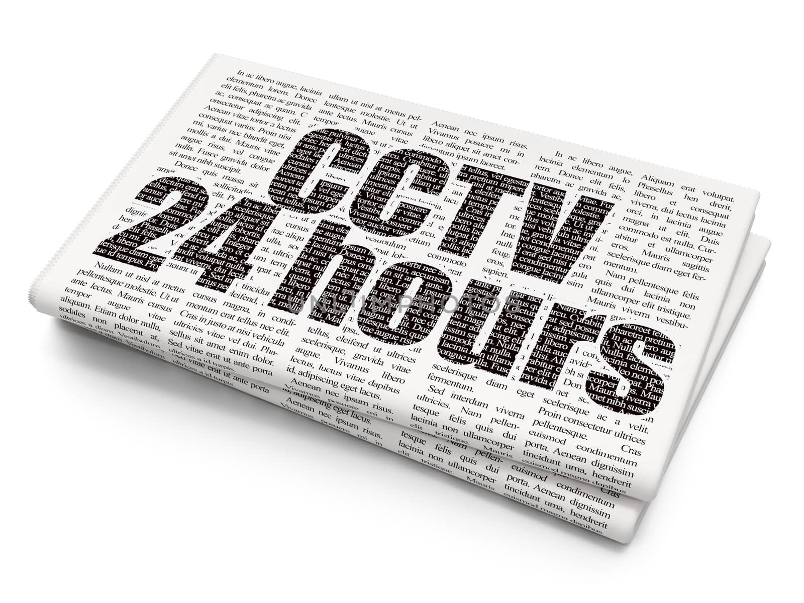 Safety concept: Pixelated black text CCTV 24 hours on Newspaper background, 3D rendering