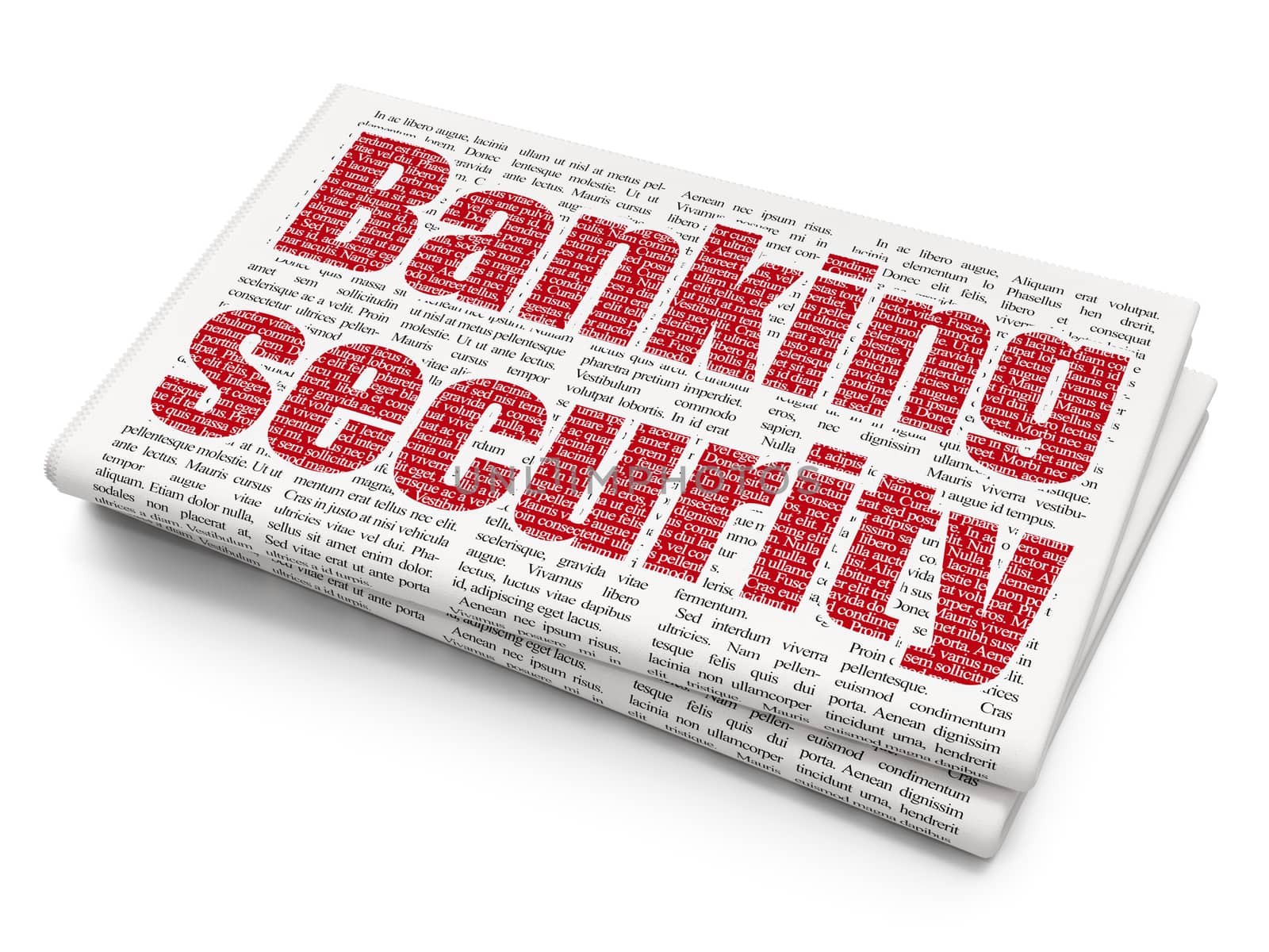 Privacy concept: Pixelated red text Banking Security on Newspaper background, 3D rendering