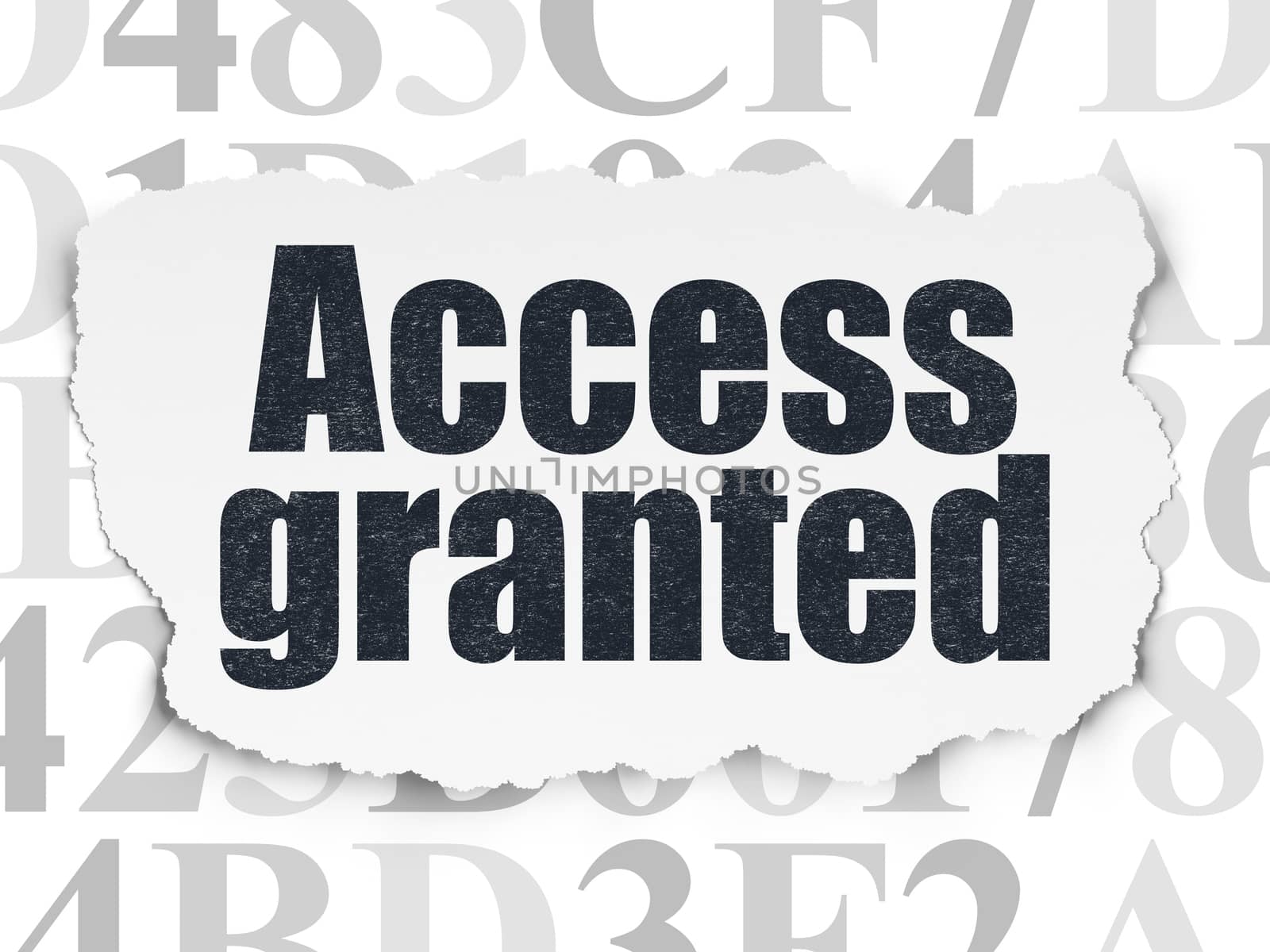 Security concept: Painted black text Access Granted on Torn Paper background with  Hexadecimal Code