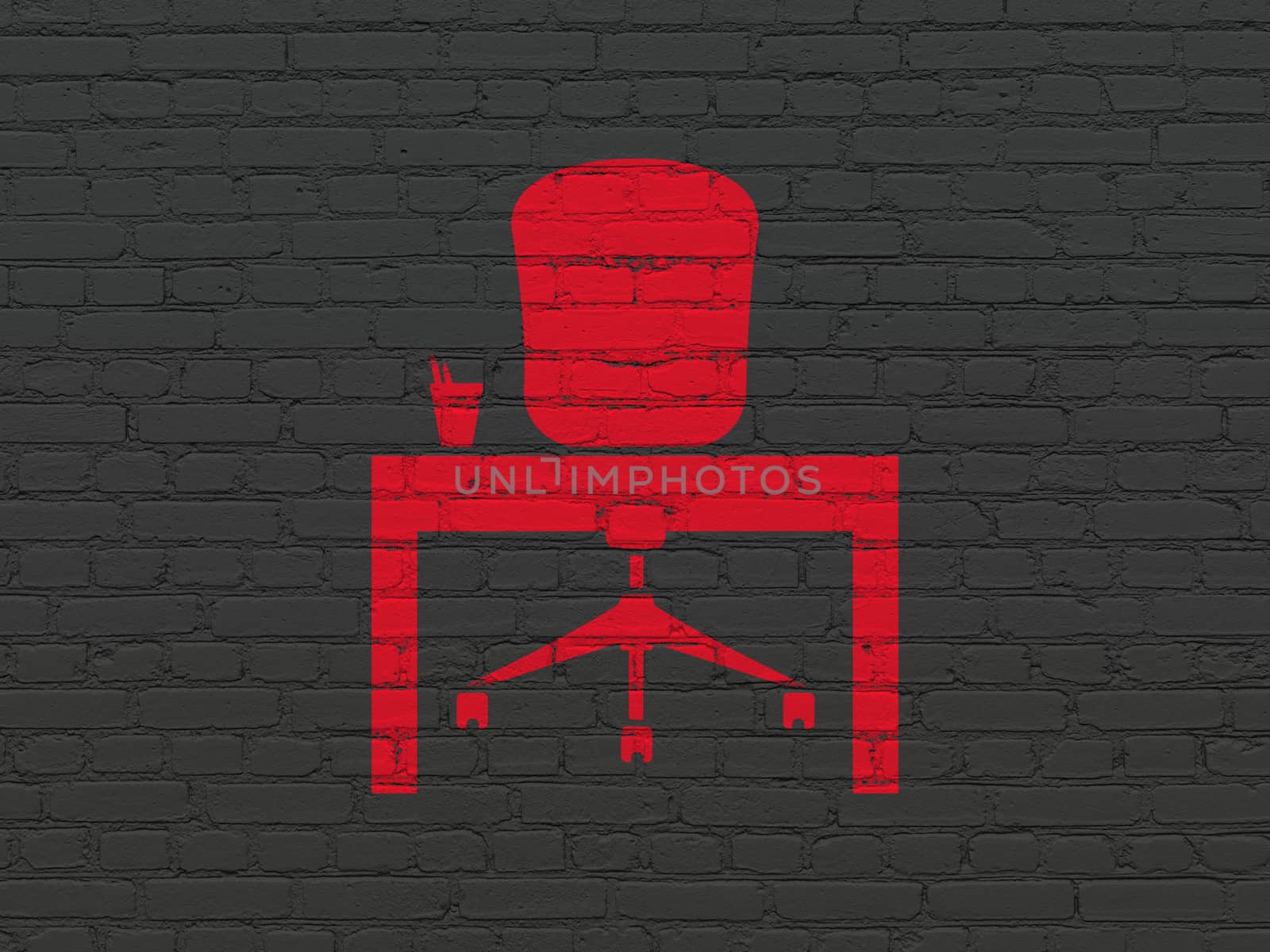Finance concept: Painted red Office icon on Black Brick wall background