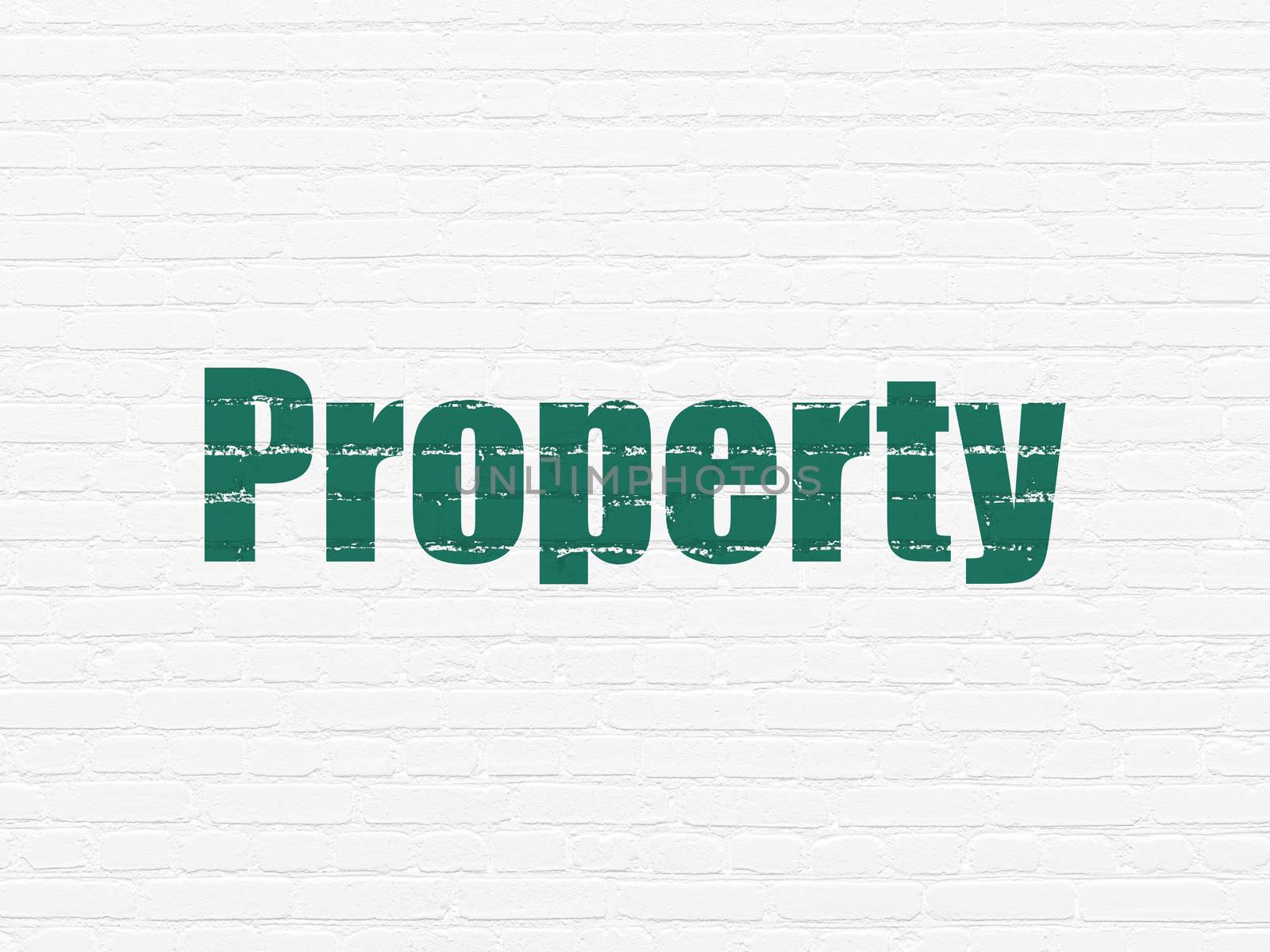 Business concept: Painted green text Property on White Brick wall background