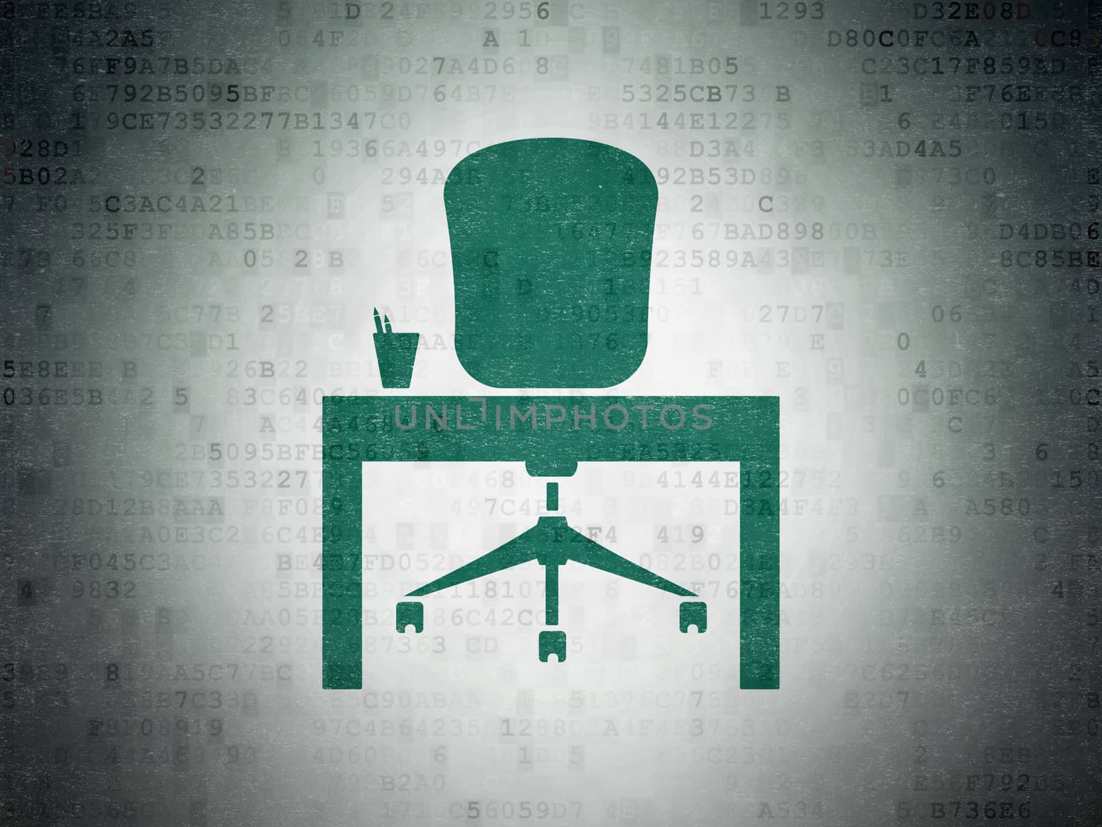 Finance concept: Painted green Office icon on Digital Data Paper background