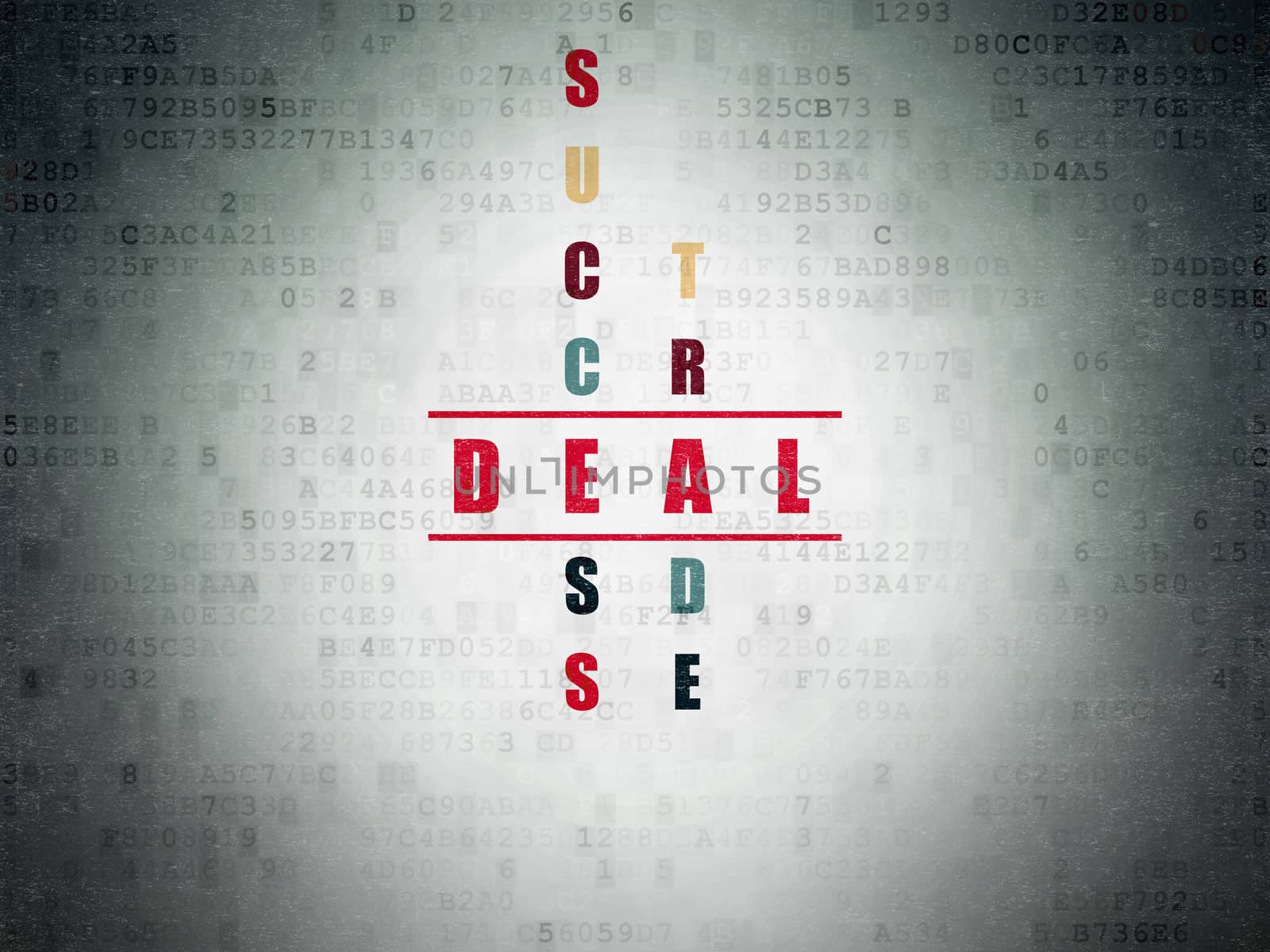 Business concept: Painted red word Deal in solving Crossword Puzzle on Digital Data Paper background