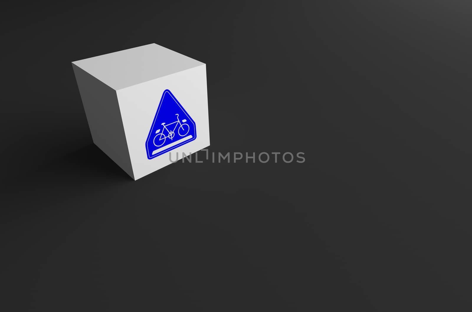 3D RENDERING OF ROAD SIGN ON WHITE CUBE by PrettyTG