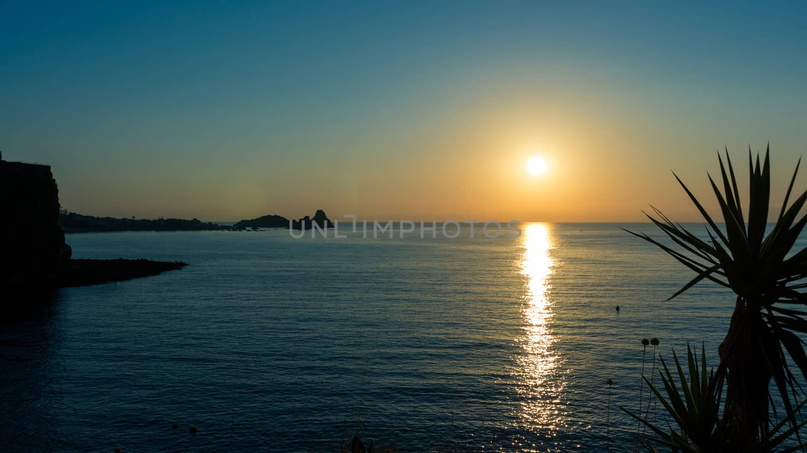 The sunset on the sea of sicily