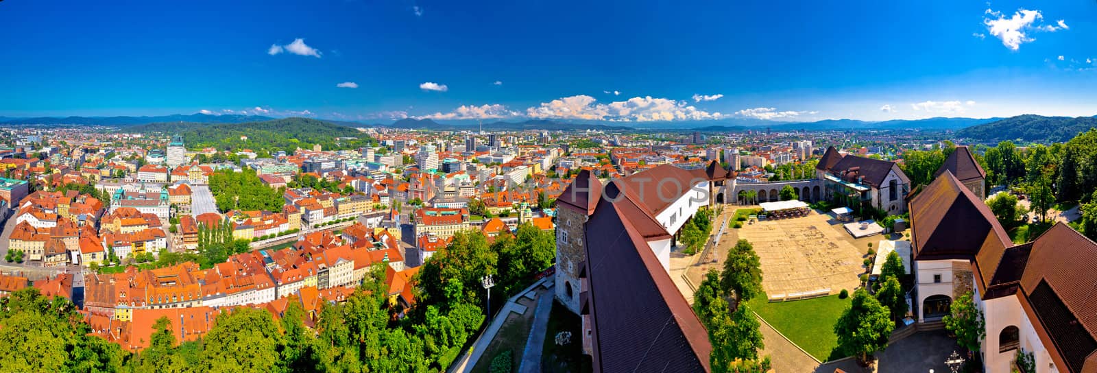 Colorful Ljubljana aerial panoramic view, capital of Slovenia