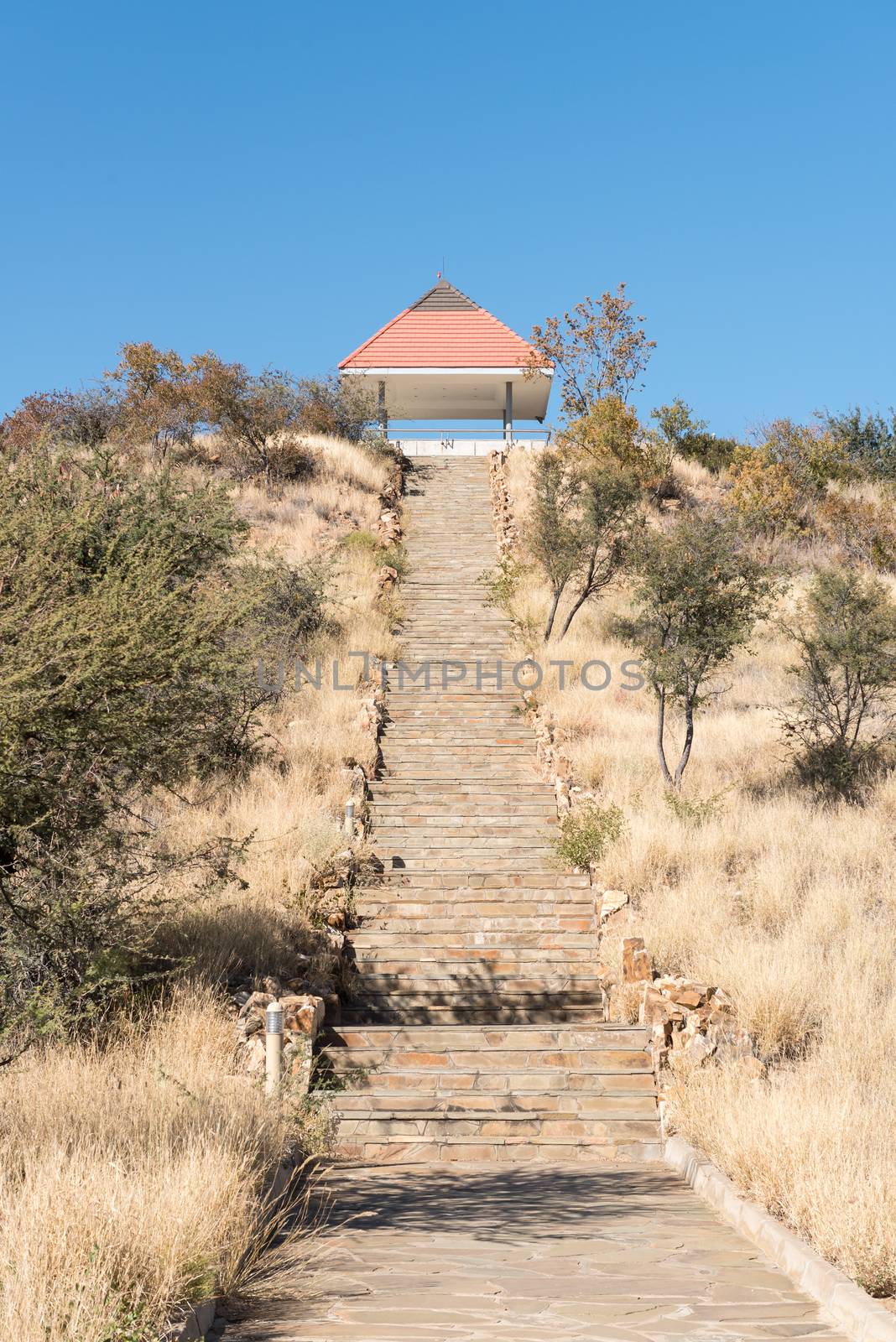 Steps leading to the viewpoint at Heroes Acre to the south of Windhoek