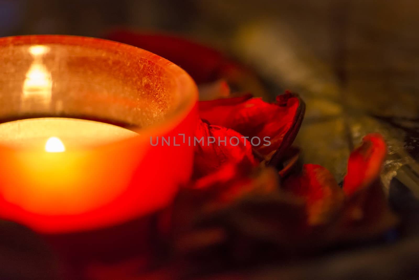 few candles in the table with romantic atmosphere