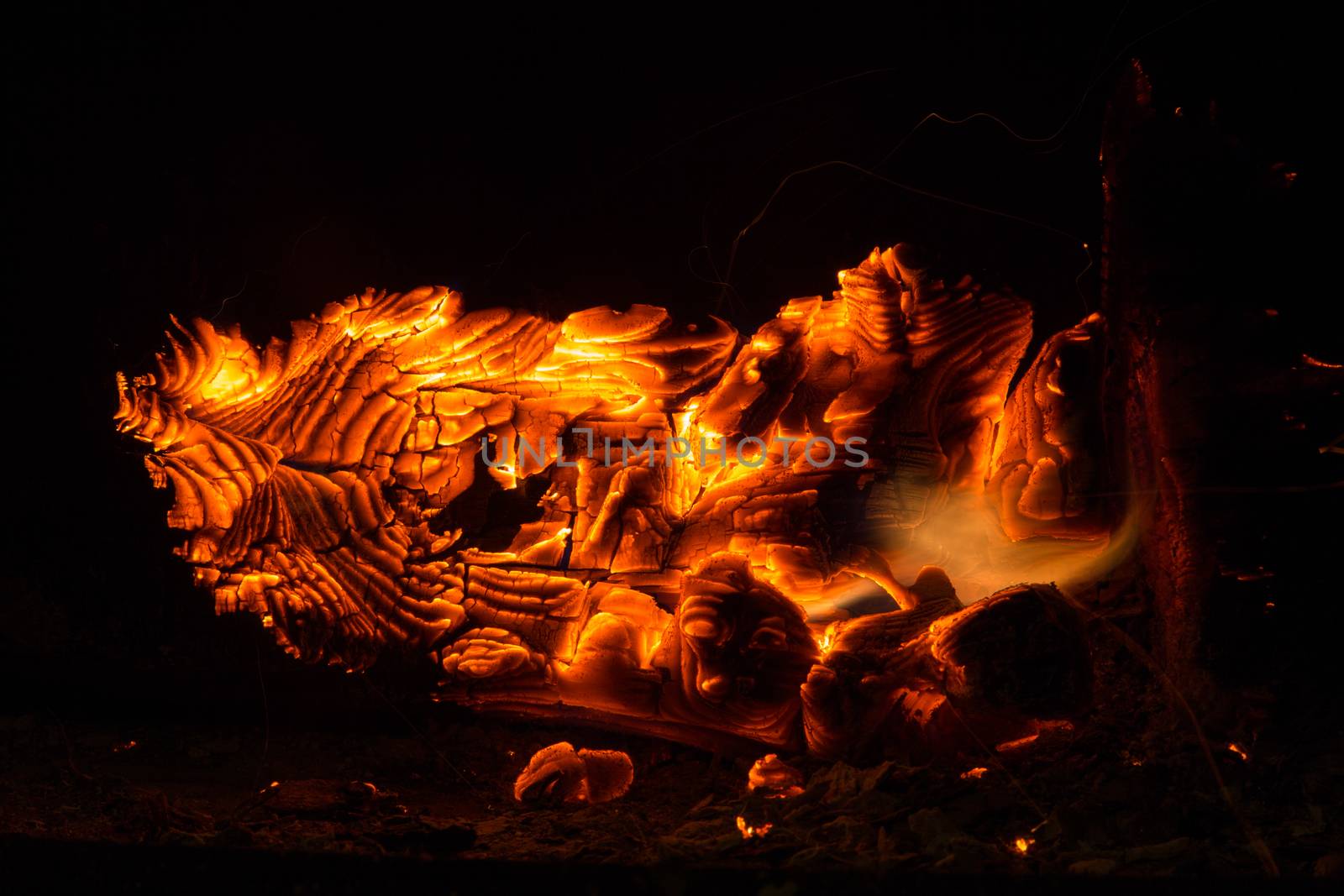 View of the fireplace with burning wood by sandra_fotodesign