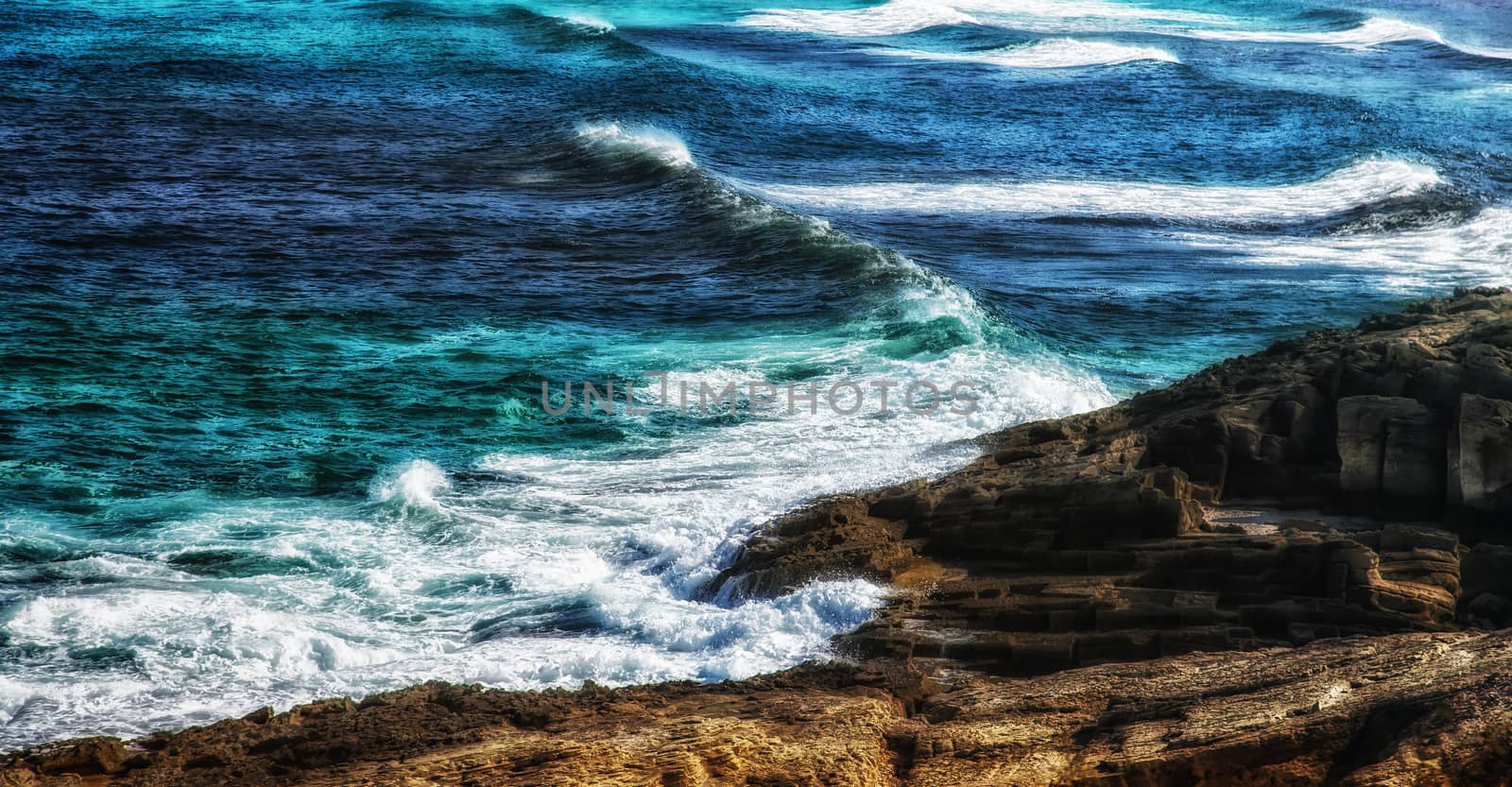 Sea waves at the rocks, coast of Mallorca by sandra_fotodesign