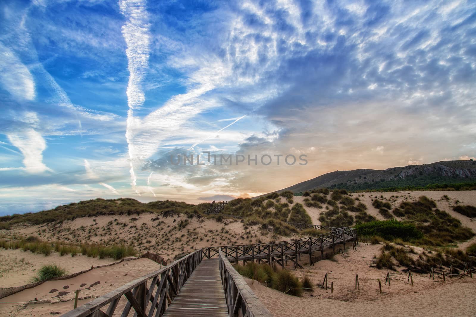 Dunes of Cala Mesquida in Mallorca with blue sky
