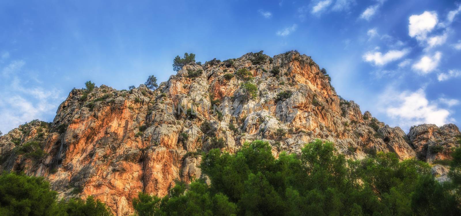 A huge mountain with blue sky and clouds, Mallorca
