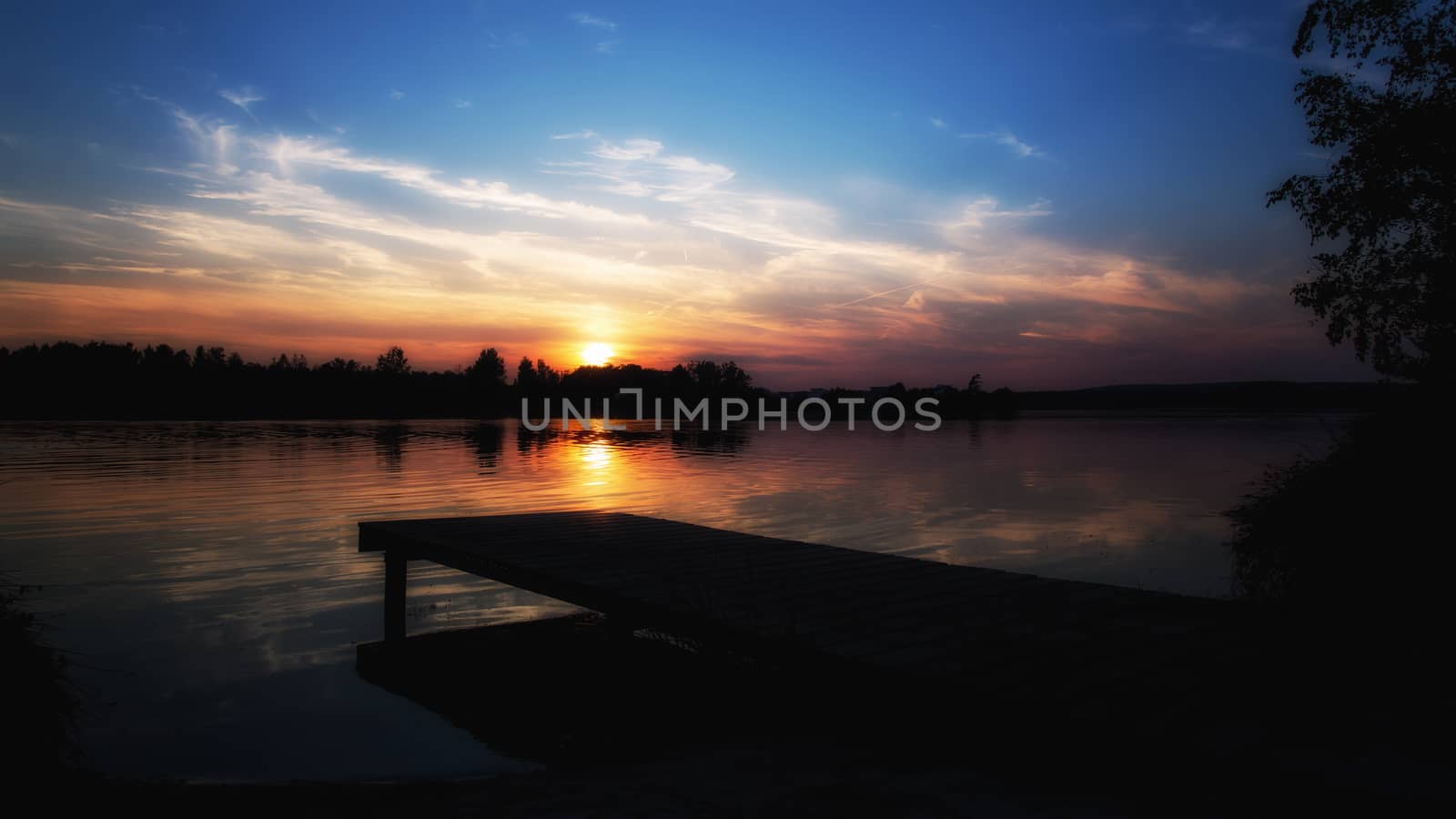 Sunset at the  lake Murner See in Wackersdorf, Bavaria