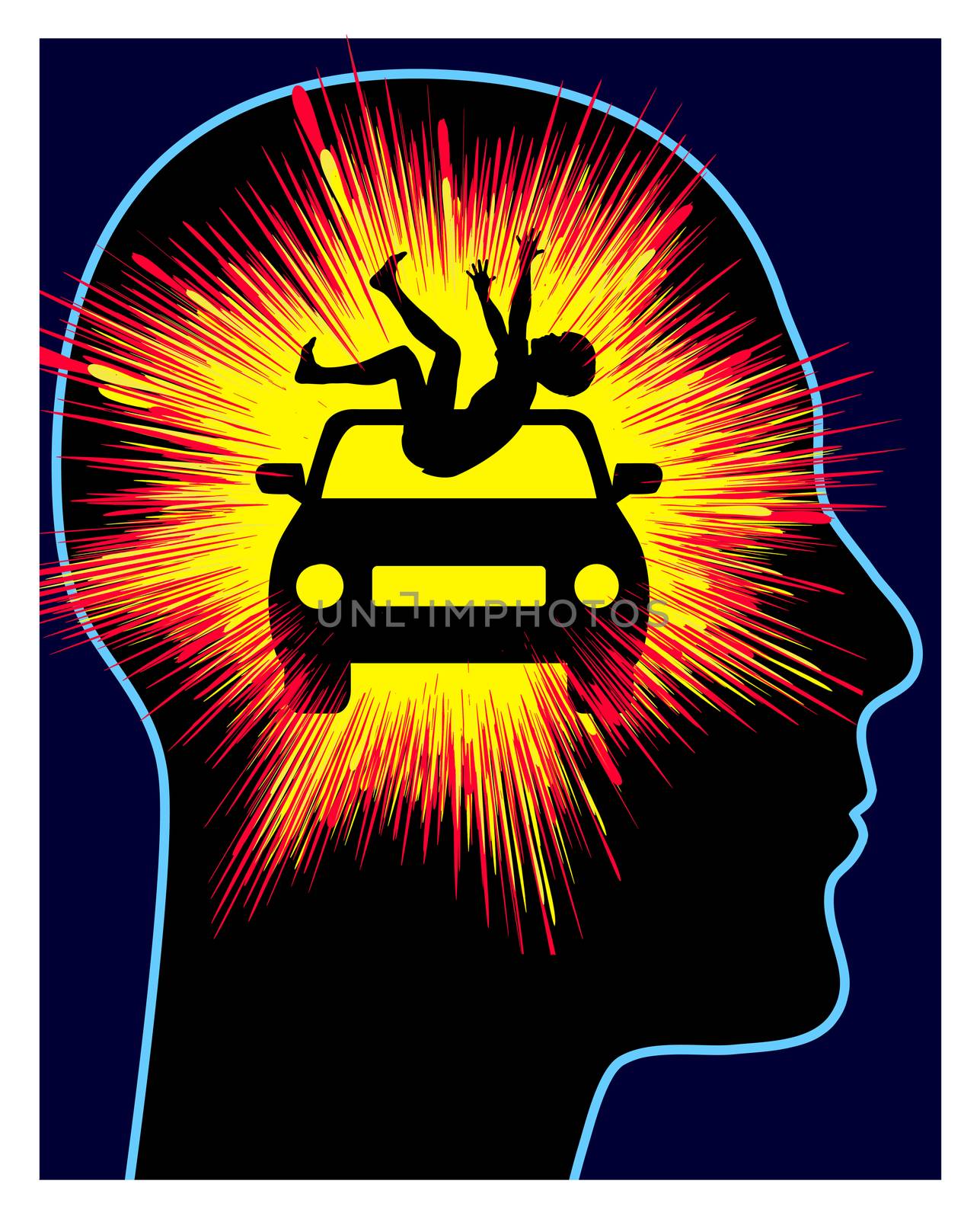 Concept sign of post-traumatic stress disorder after vehicle crash with casualty