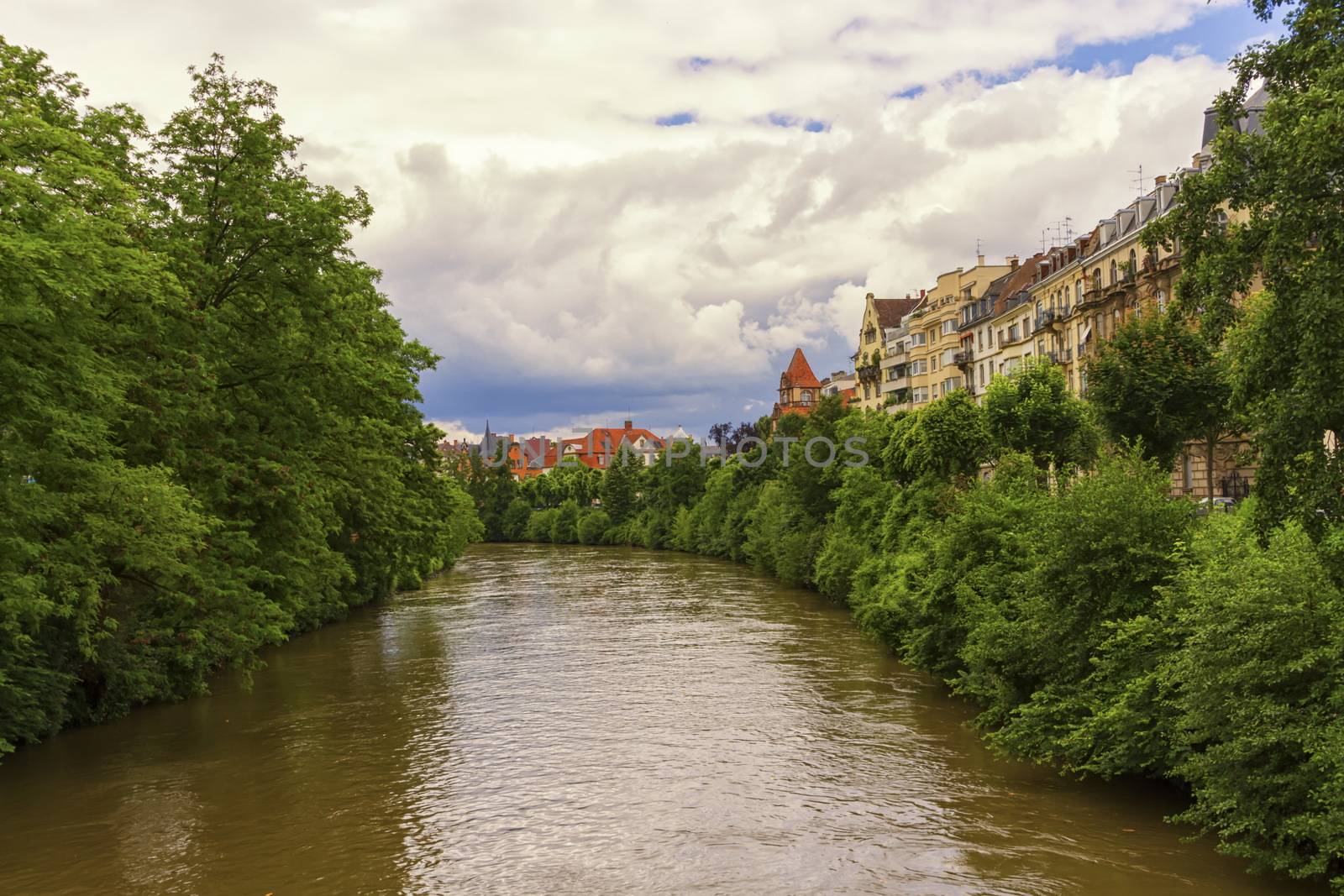 Canal and vegetation by day in Strasbourg, France