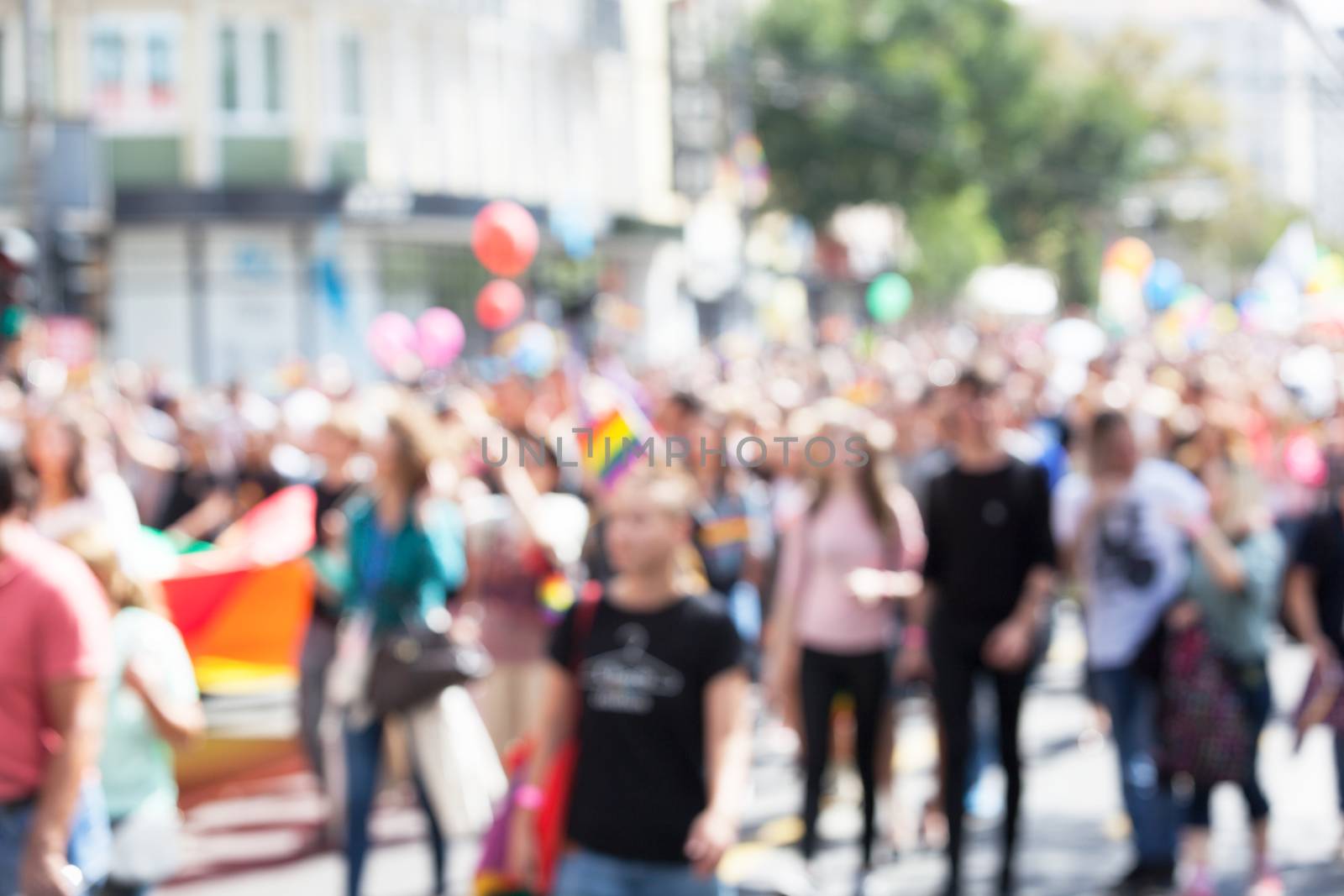 Blurred picture of participants of LGBT parade