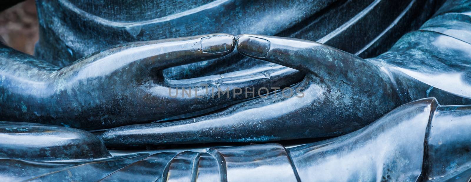 Detail of Buddha statue with Dhyana hand position, the gesture o by Perseomedusa