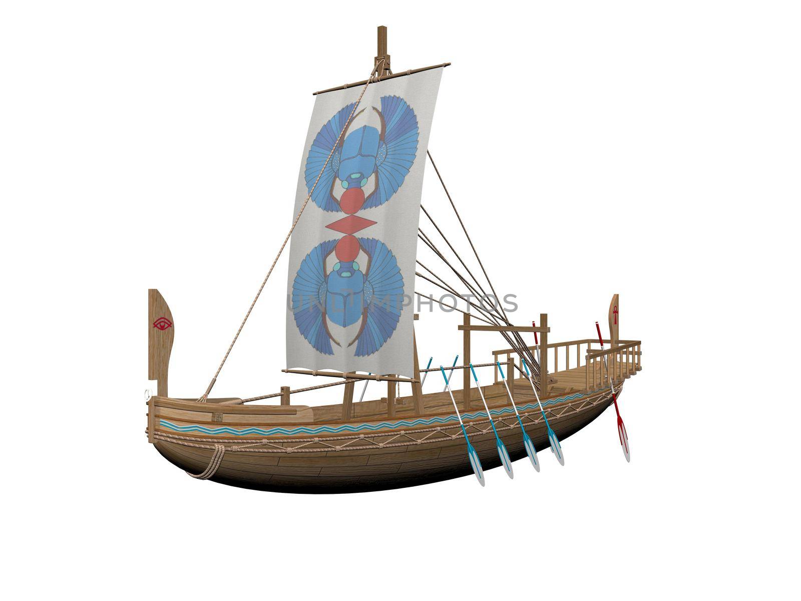 Old merchand ship on it isolated in white background - 3D rendering