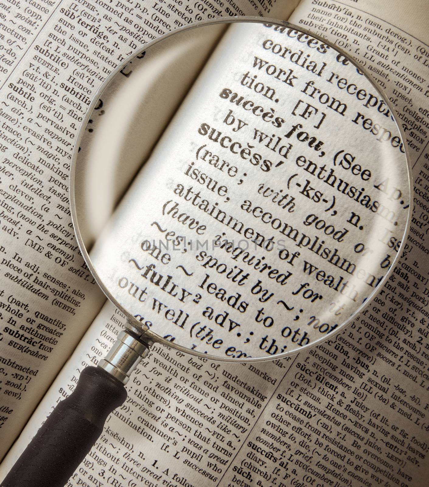 Magnifying Glass Focused On The Word Success In A Vintage Dictionary