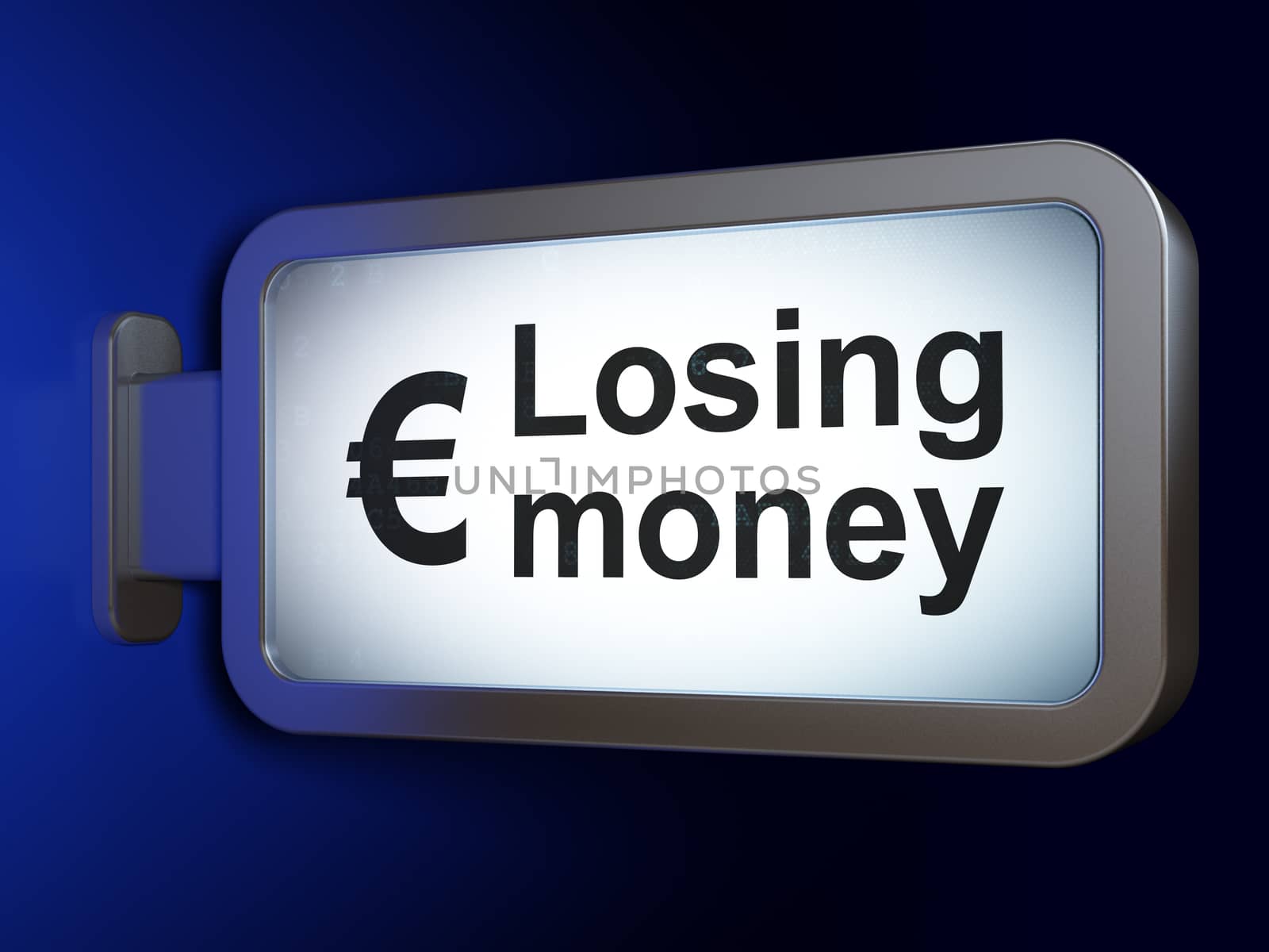 Banking concept: Losing Money and Euro on advertising billboard background, 3D rendering